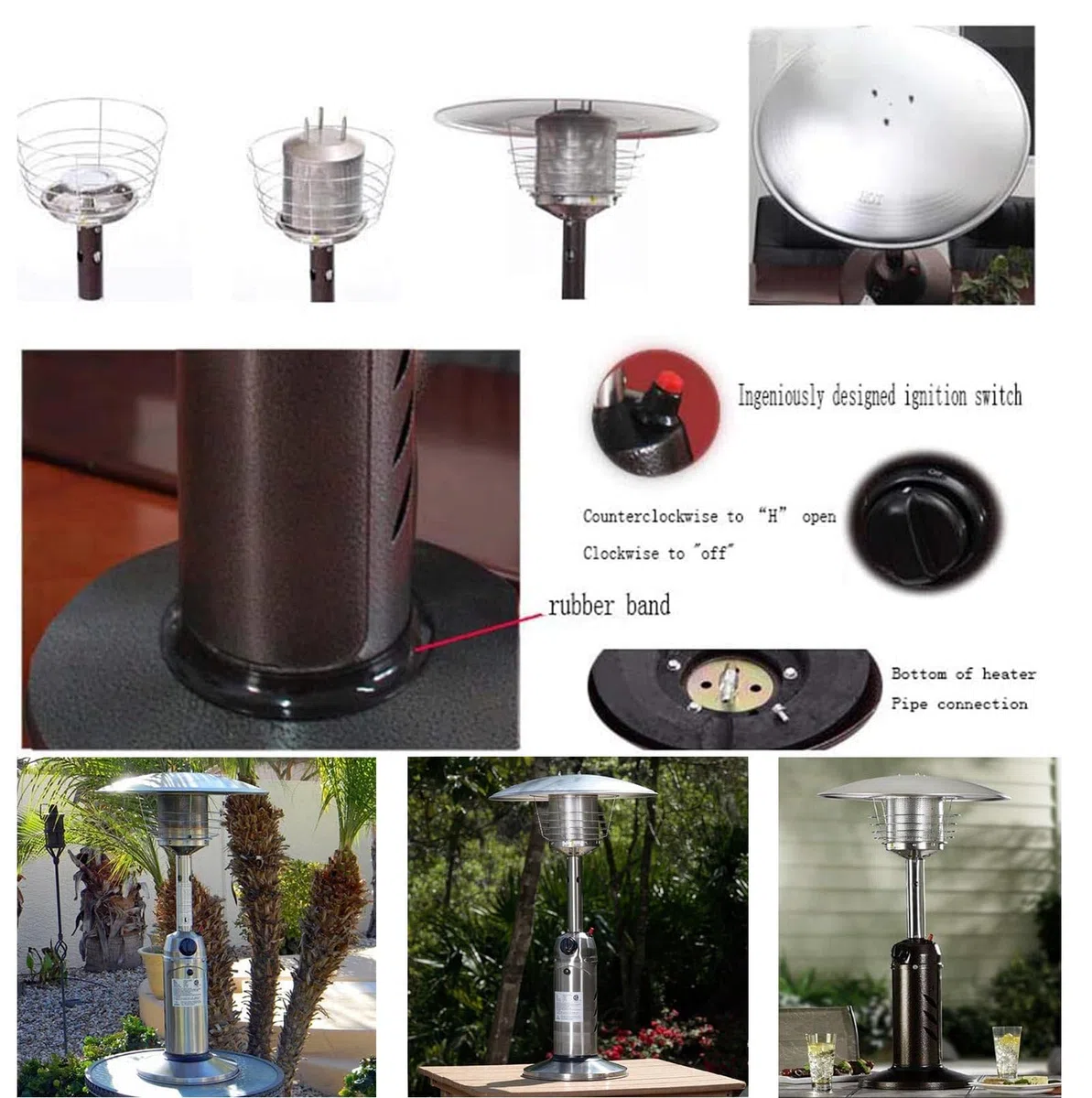 Stufa a gas portatile per patio, in acciaio inox, bruciatore per esterni a gas propano o butano, riscaldamento a basso consumo energetico per gazebo, giardino, campeggio