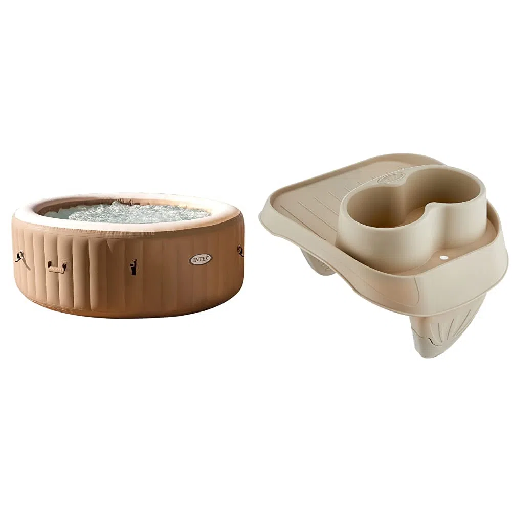 Intex 28428 Pure Spa Bubble Therapy, 216 X 71 Cm 6 Posti, Sabbia, con Pompa, Riscaldatore, Sistema Purificazione Acqua, Beige Classic & Purespa, Portabicchieri in Plastica Beige, 26 X 22 X 18 Cm