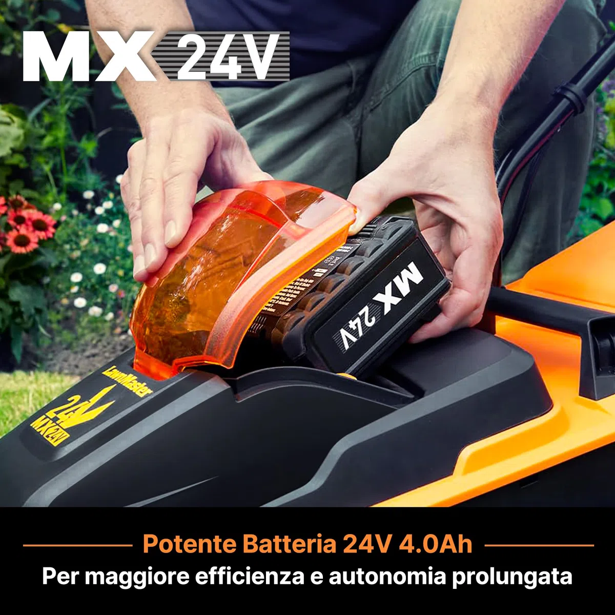 LawnMaster CLM2432K - Tosaerba a batteria 24 V, 32 cm, larghezza di taglio 150 m², altezza di taglio 25-65 mm, batteria da 4,0 Ah + caricatore