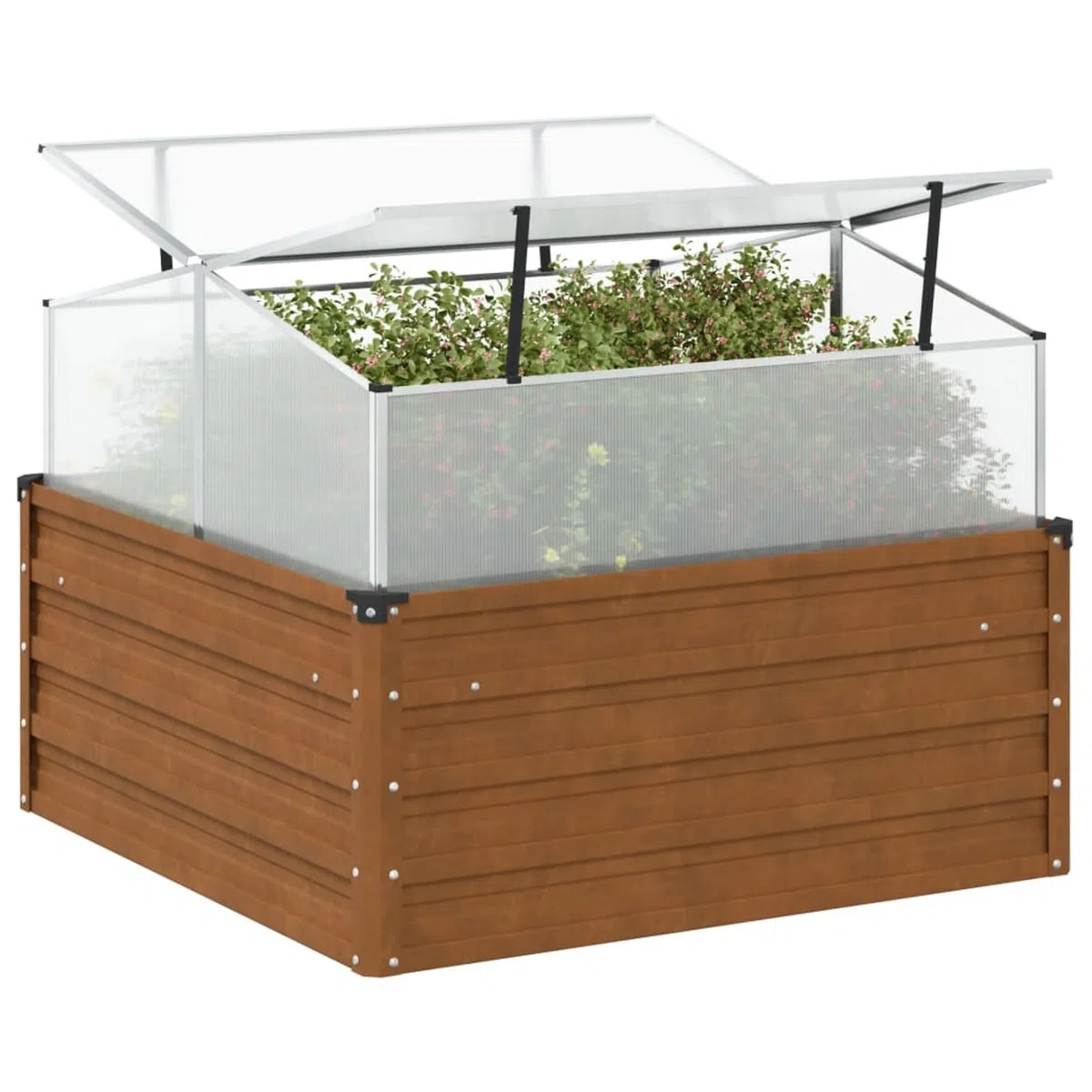 Geecher Fioriera da Giardino con Serra, per Coltivazione Indoor e Outdoor, 100x100x77 cm, in Acciaio corten e Alluminio con Pannello PC, per orto Domestico e Giardinaggio hobbistico