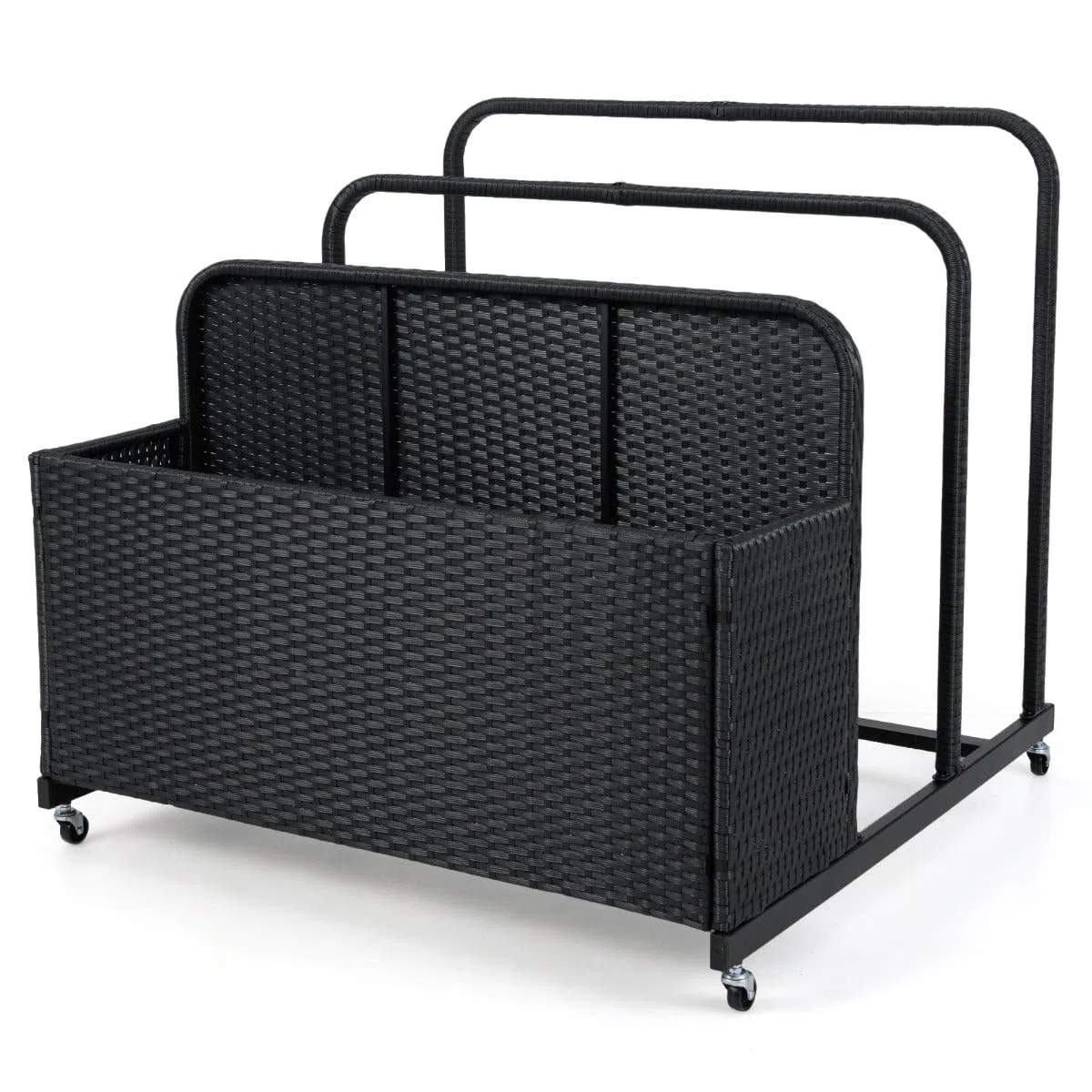 Helloshop26 Carrello portaoggetti esterno 100 x 100 x 94 cm con 2 barre e cesto spazioso design nero in rattan PE 20_0012935
