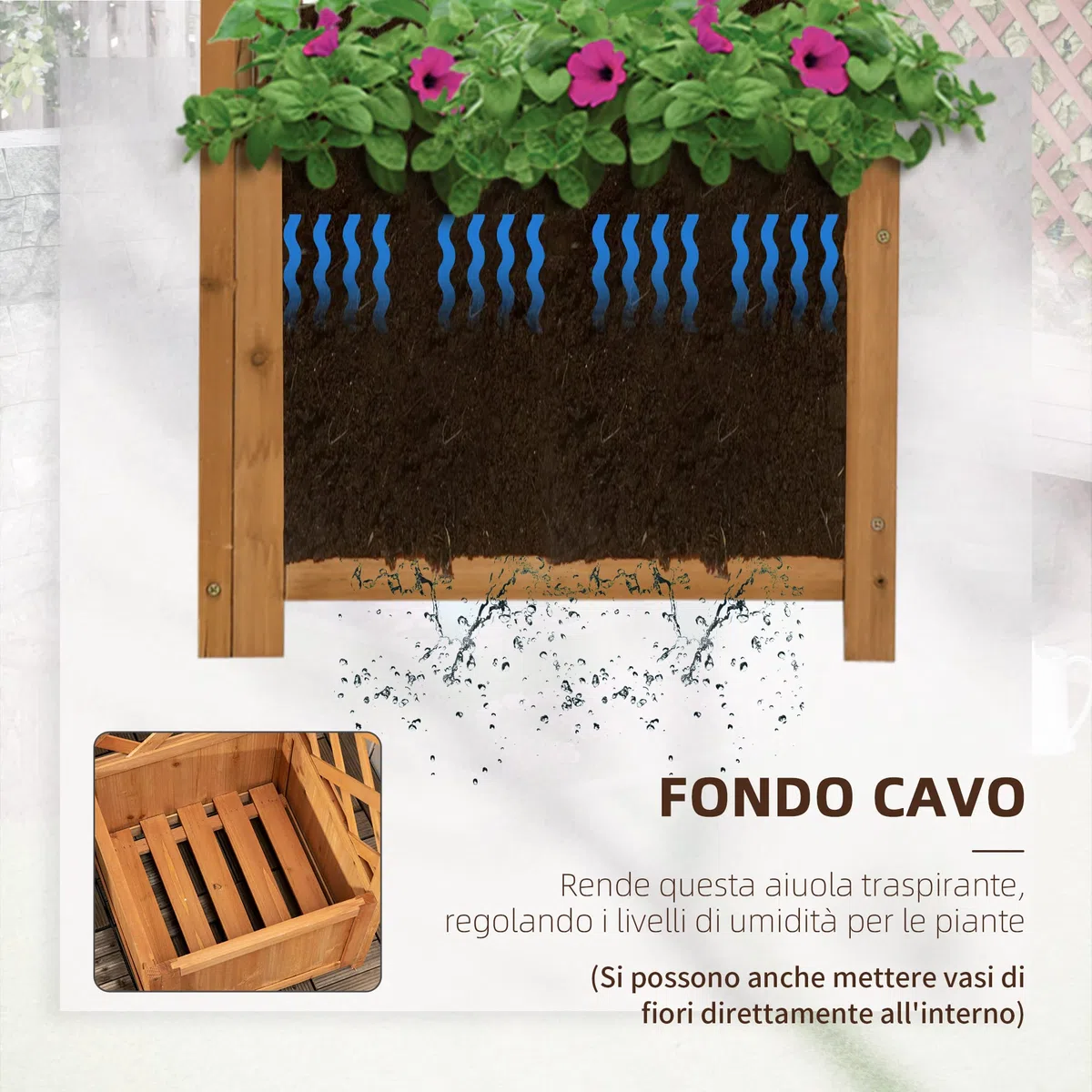 Outsunny Fioriera da Giardino a Fondo Cavo in Legno di Abete Marrone con Grigliato per Rampicanti e Decorazioni, 40x40x145 cm