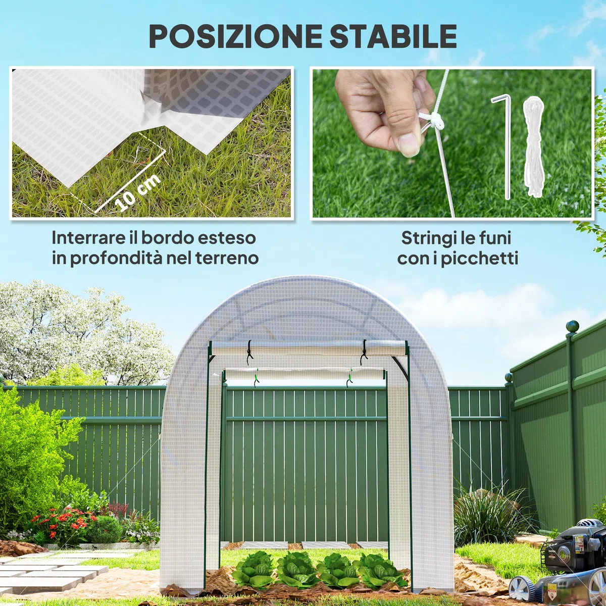 Outsunny Serra da Giardino a Tunnel 1.8x1.8x2 m con 2 Porte e Finestre Avvolgibili, Serra per Orto con Struttura in Acciaio e Copertura PE, per Orto Verdure Fiori Frutta, Anti UV, Bianco