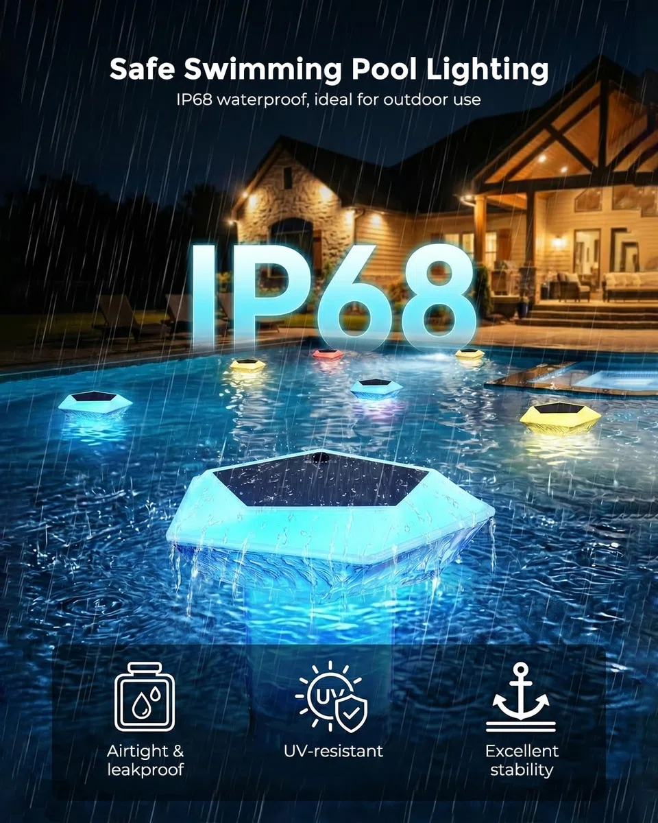 MYMULIKE Galleggiante dosatore per piscina, 2 pezzi di cloro solare per compresse di cloro da 3", grande dosatore di cloro per piscina con illuminazione per piscina, dosatore di cloro per piscina