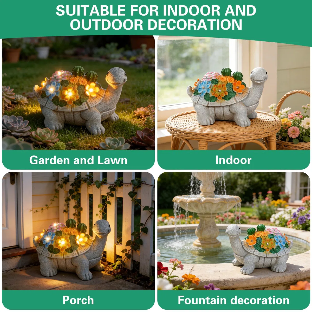 Figure Solari da Giardino a Forma di Tartaruga, Decorazione da Giardino, con piante grasse e 5 luci a LED, casa, balcone, Regalo San Valentino per lei per Donna Compleanno Natale