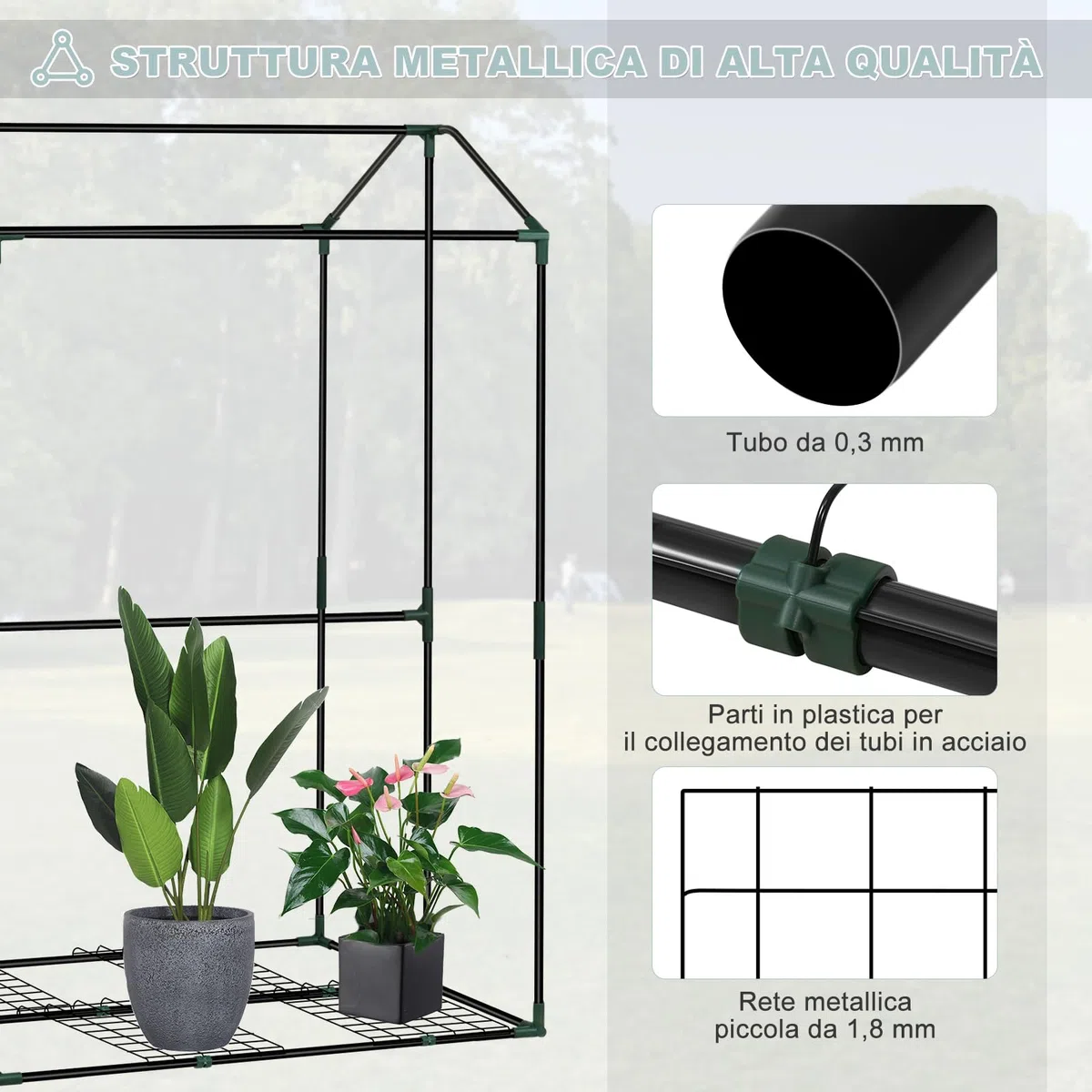 WOLTU Serra da Giardino con Porte Avvolgibili, Serra da Balcone, Telo in Rete PE 140 g/m², per Piante Idrorepellente a Fori Rotondi per Piantare Pomodori Rampicanti e Altro, Verde
