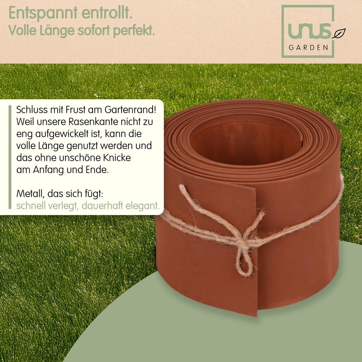 UNUS Bordura metallica da 10 m, bordo da giardino con effetto arrugginito, altezza 14 cm, per delimitare aiuole, sentieri, alberi, giardini di ghiaia, flessibile e accorciabile, resistente alle