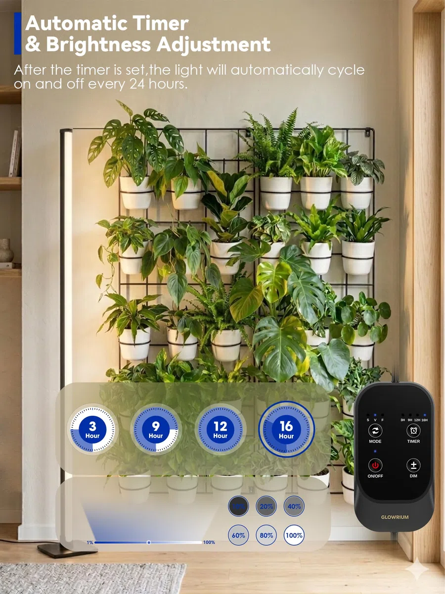 Grow Light with Auto-Timer, Hanging and Standing Grow Lights for Indoor Plants,3 Light Modes, Detachable Full Spectrum Plant Lights for Wide Area Coverage in Indoor Plants (60 in)