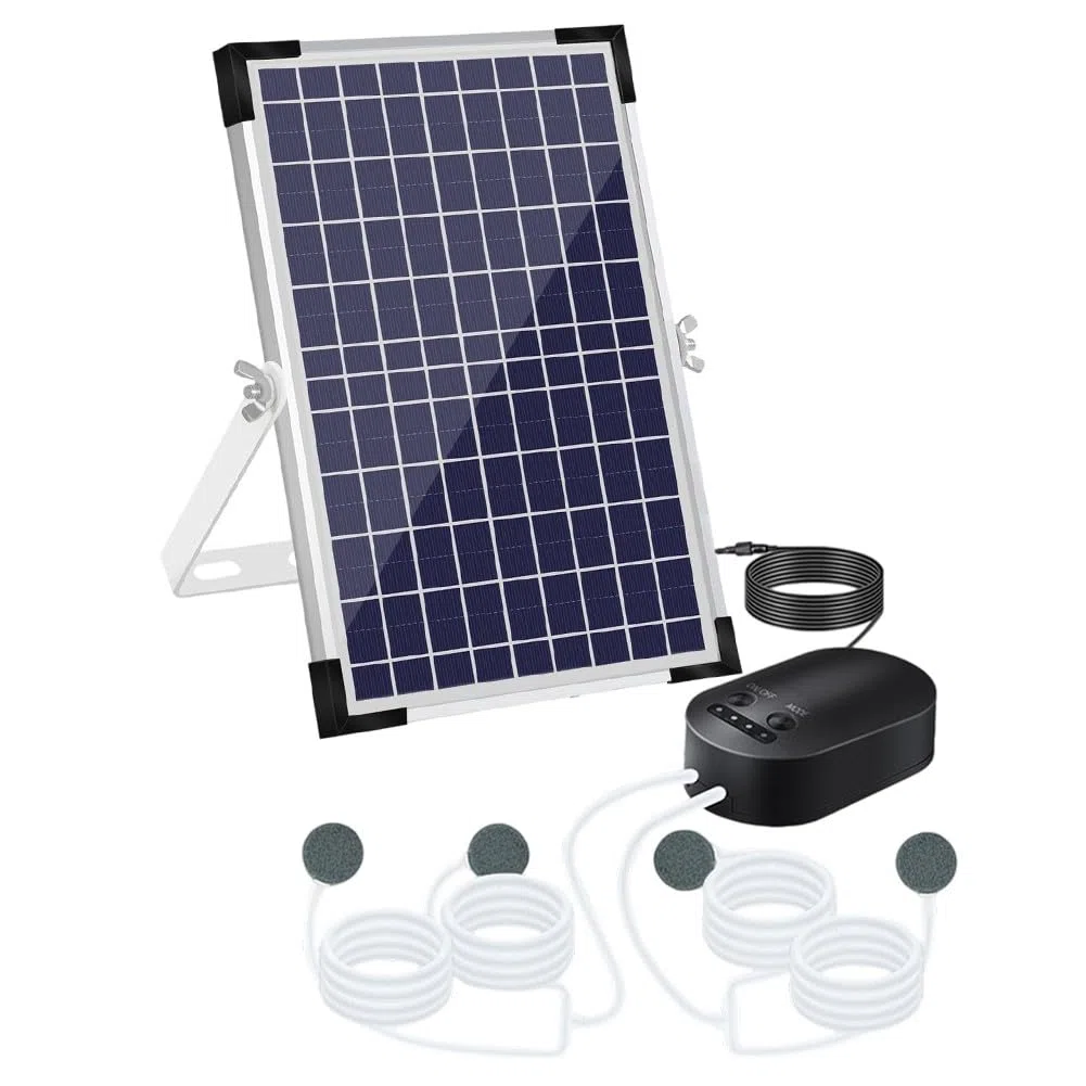 Lecreatekit Aeratore solare per laghetto con batteria, 10 W, 10 V, ossigeno, 3 modalità, 4400 mAh, per giardino, laghetto, acquario, acquario
