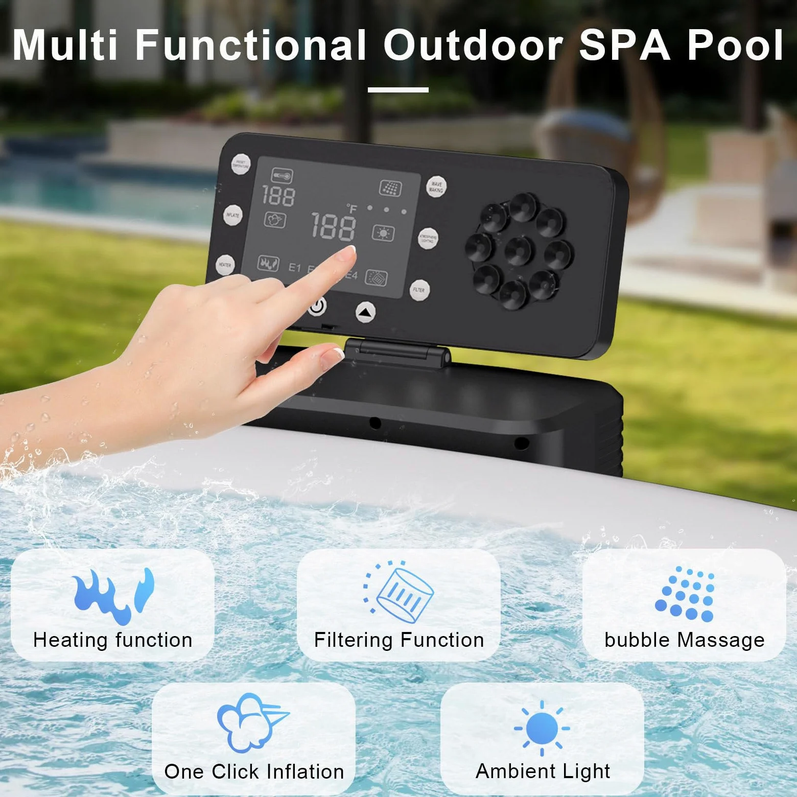 Vasca Idromassaggio Gonfiabile Portatile, Set da Bagno per Spa da Esterno con Oltre 150 Getti d'Aria,Pompa di Riscaldamento, Filtro E Copertura Isolante, Ideale per Cortile E Patio. Gray