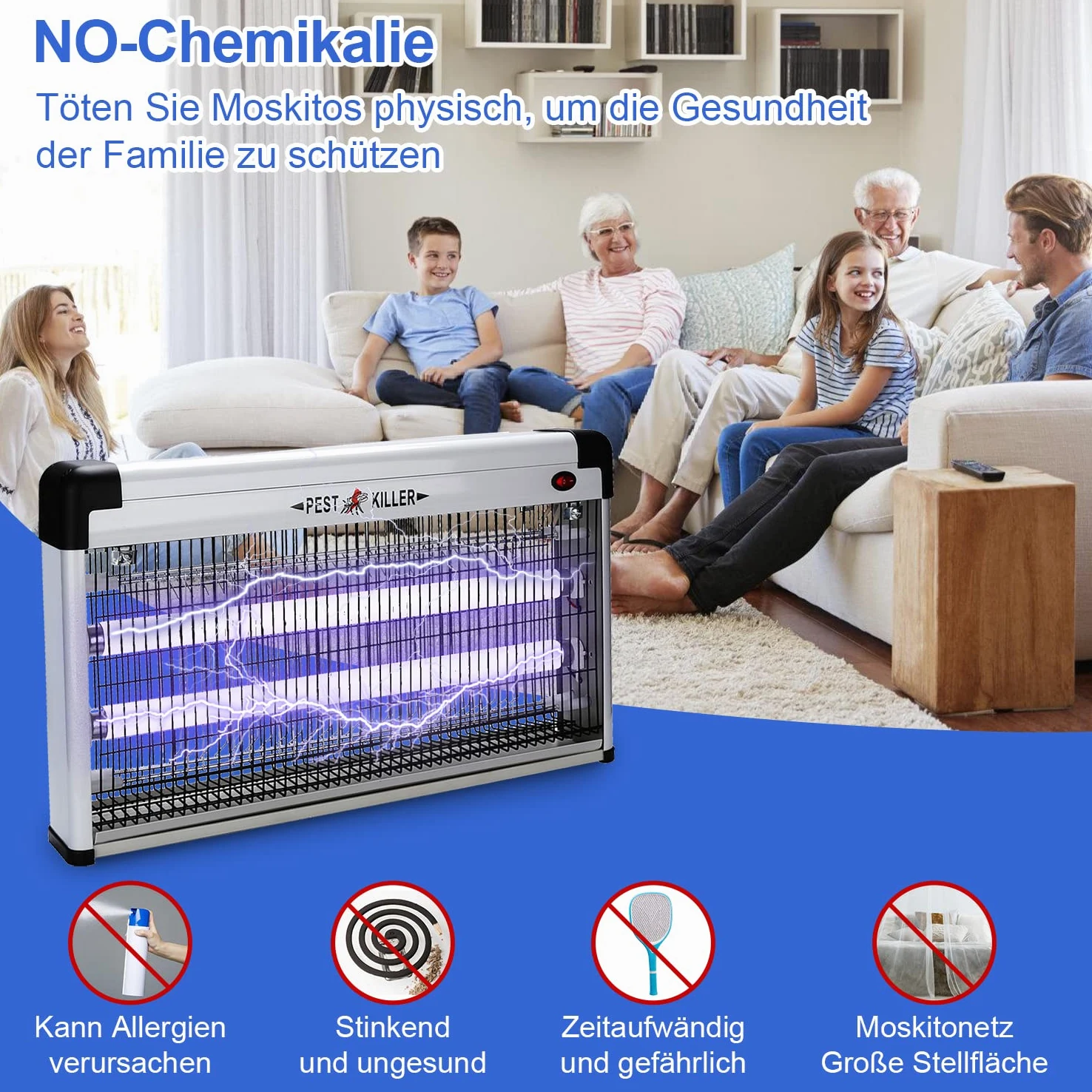 Insetticida elettrico, 40 W, lampada UV per zanzare, efficace per ridurre gli insetti volanti per interni, camera da letto e giardini, senza sostanze chimiche tossiche