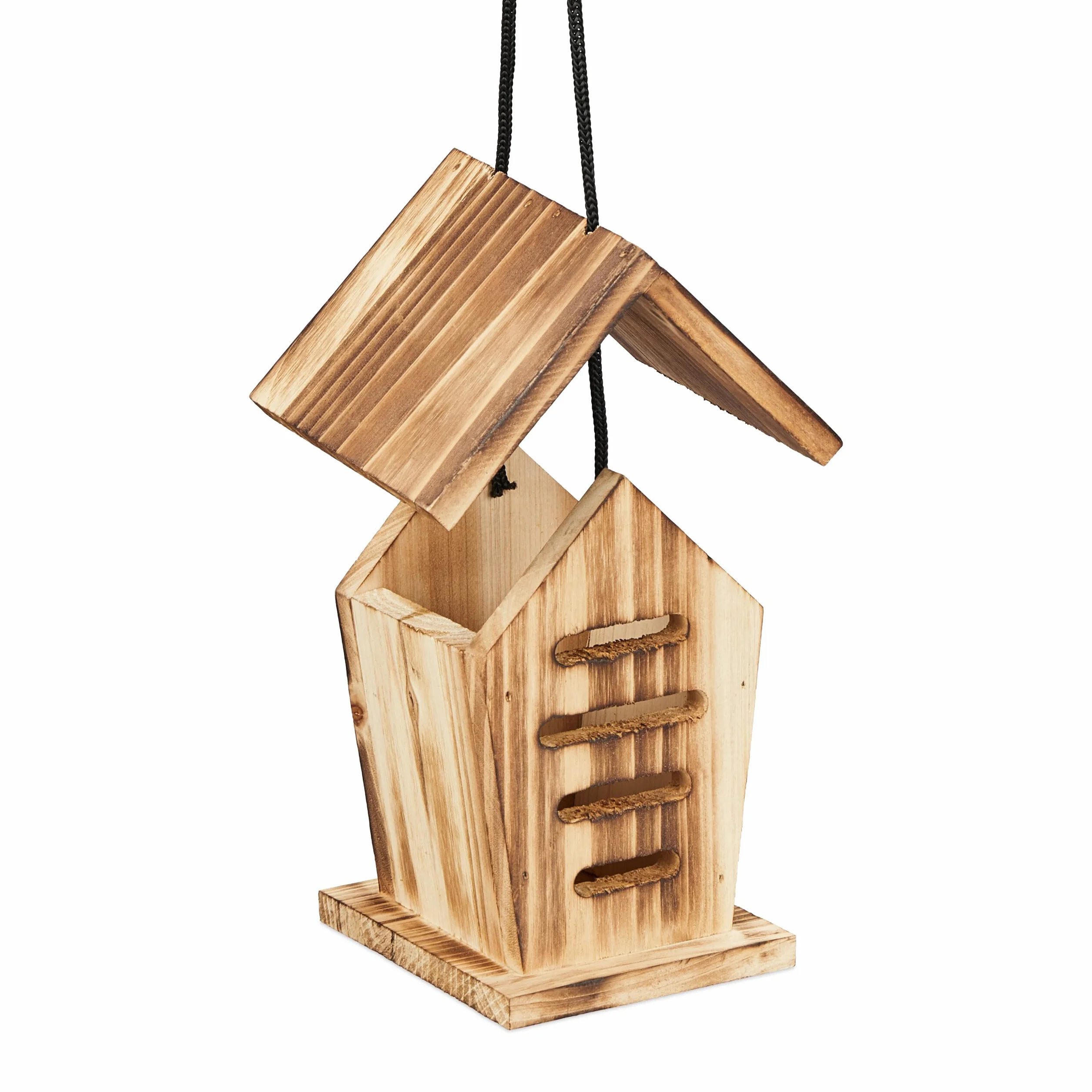 Relaxdays Casetta per Coccinelle, Set da 2 Case in Legno Fiammato da Appendere in Giardino, Hotel per Insetti, Marrone