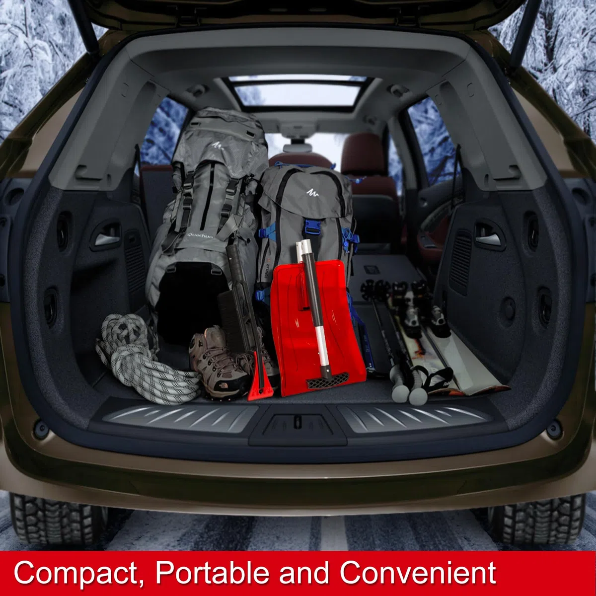 SnowPro 3-in-1 Pala da neve per auto, design pieghevole e telescopico veloce per la rimozione della neve di emergenza - Pala da neve compatta con guanti, spazzola da neve e raschietto per ghiaccio -