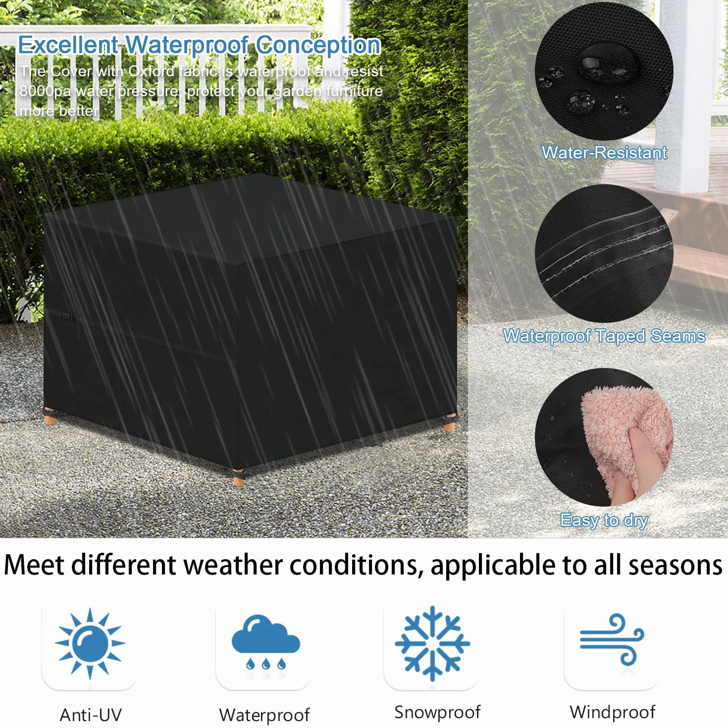 VANSHEIM Copertura Mobili da Giardino Telo Copertura Tavolo Esterno Impermeabile Coperture per Mobili da Giardino Copertura Tavolo da Giardino Protezione UV 420D Oxford Tessuto 100x100x80cm