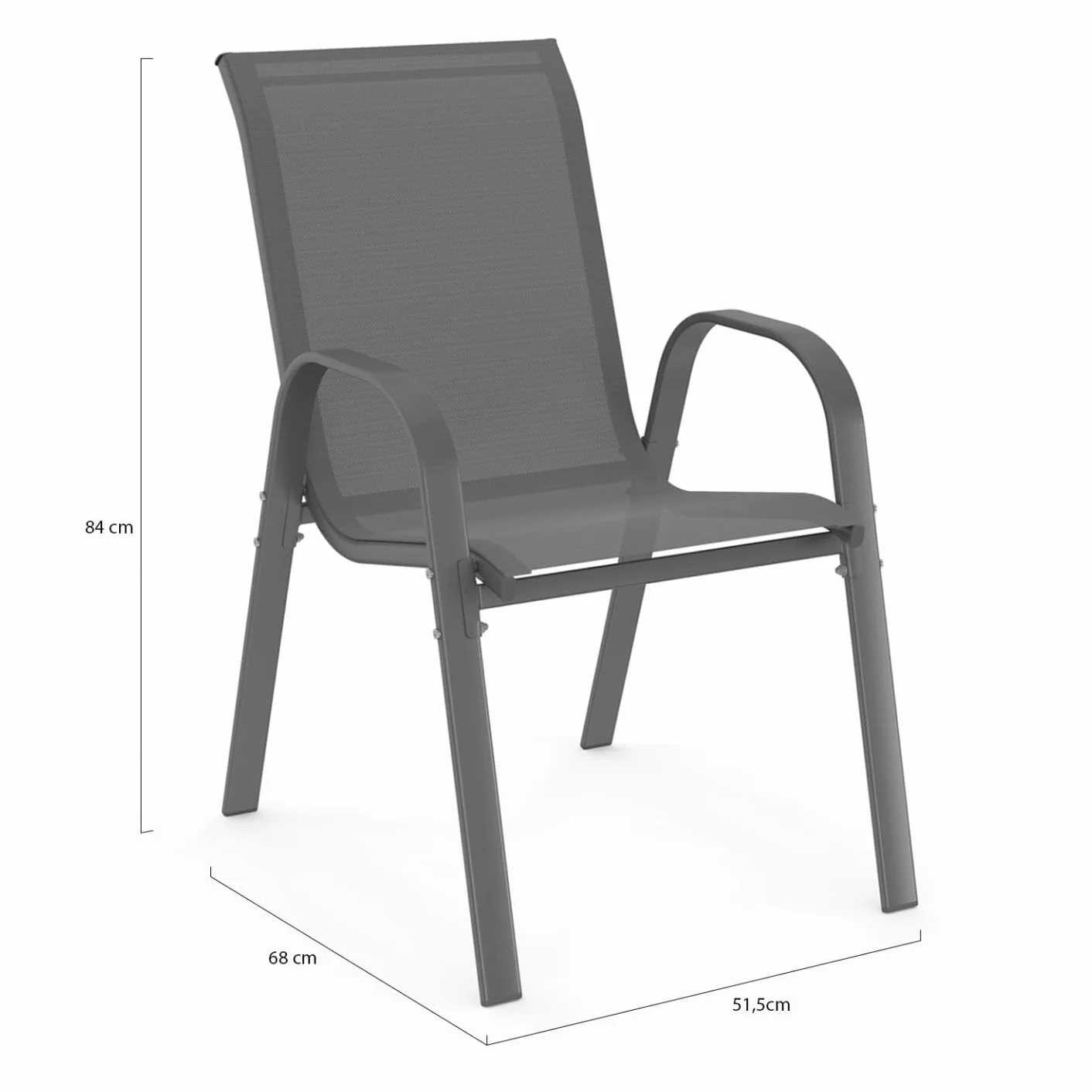 IDMarket - Set di 4 sedie impilabili in metallo e textilene grigio antracite LYMA