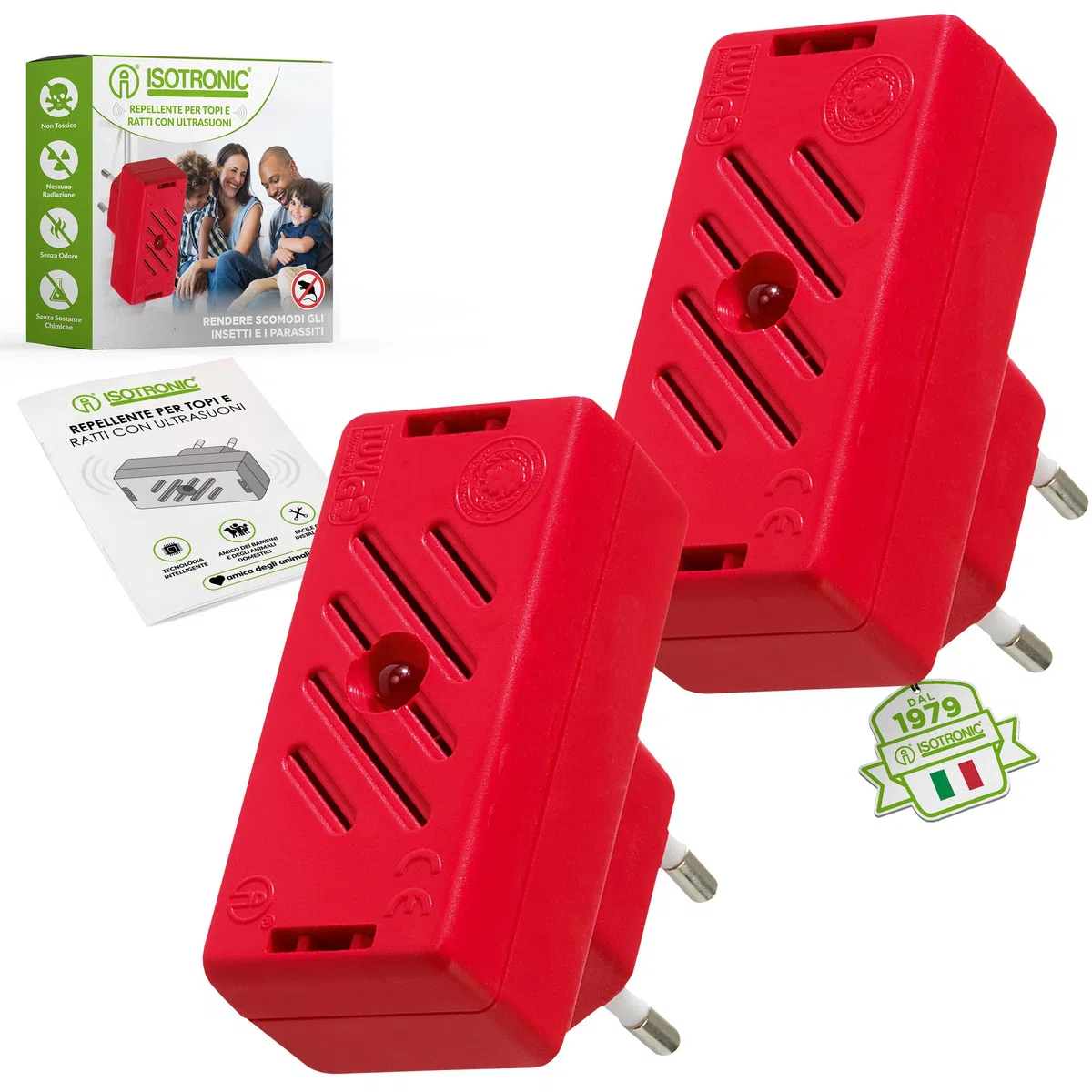 ISOTRONIC repellente topi ultrasuoni allontanare ratti parassiti soffitte cantine garage dissuasore senza veleno trappole portata 30m² 2 unità efficace interno casa protezione difesa stop mobile