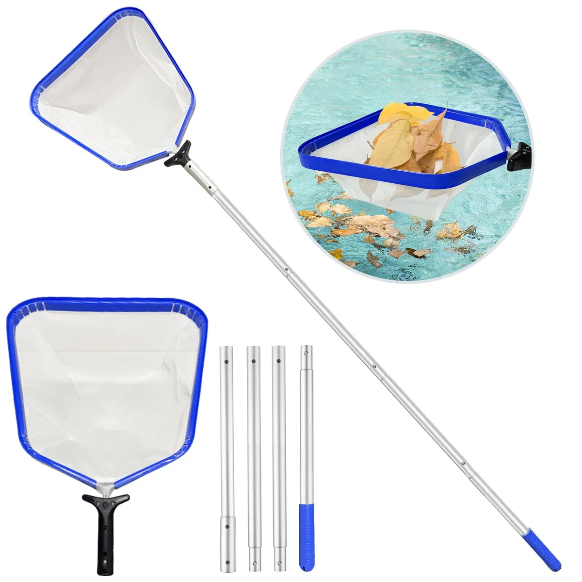 Retino per Pulizia Piscine,Professionale Retino Piscina,Retino per Piscina con Manico Telescopico,Retina Raccogli Foglie per Piscina Contelaio in Alluminio,Rete a Maglia Fine,Skimmer per Piscina