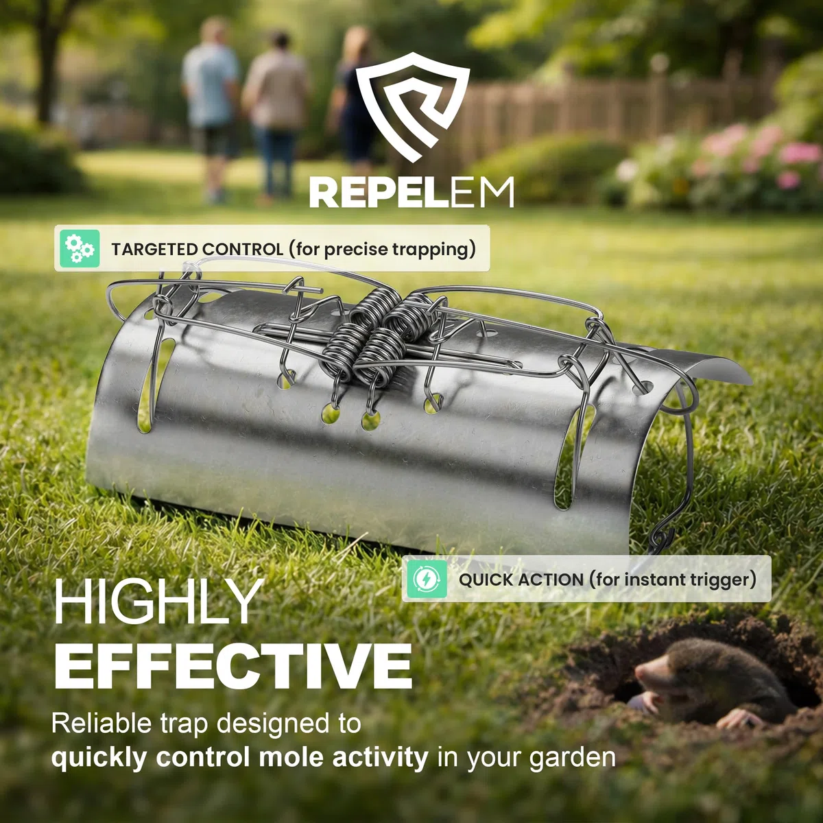 REPELEM Trappola per talpe a tunnel a fondo piatto, riutilizzabile, protezione antiruggine da giardino, per arvicole e talpe, potente deterrente per talpe, grande, confezione da 5