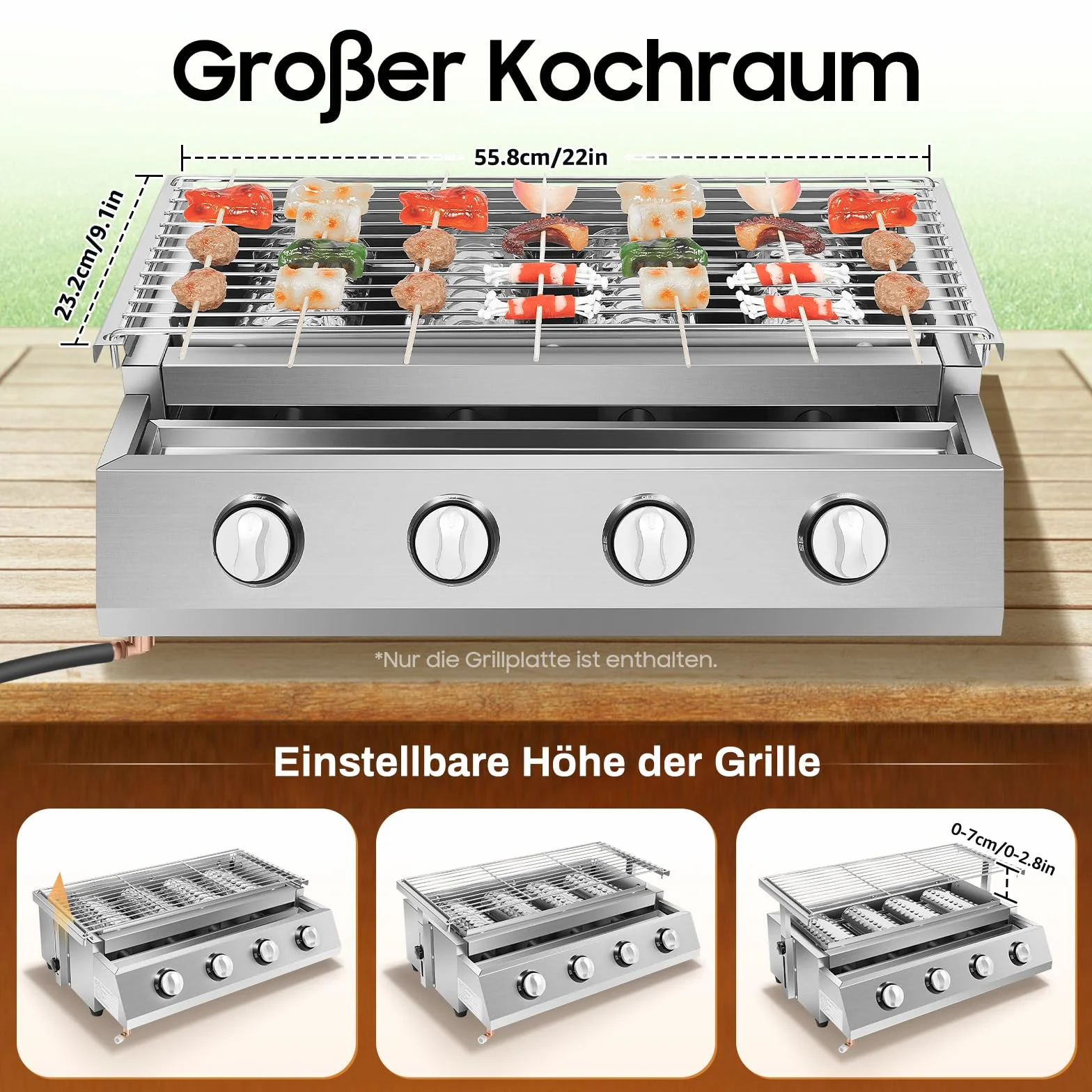 Barbecue a carbonella, barbecue portatile in acciaio inox, barbecue a carbonella, design regolabile, riscaldamento rapido per campeggio, riunioni e attività all'aperto, grigliate, frutti di mare