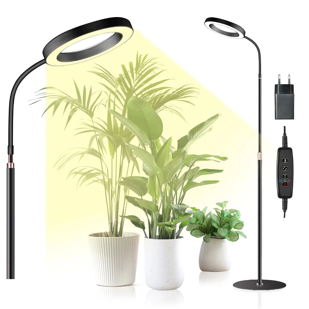 Lampada per Piante a LED, Spettro Completo 380-800nm con Timer 6/12/16H, 3 Modalità Luce & 10 Livelli Luminosità, Altezza Regolabile 57-170cm, Grow Light per Piante da Interno, Include Timer
