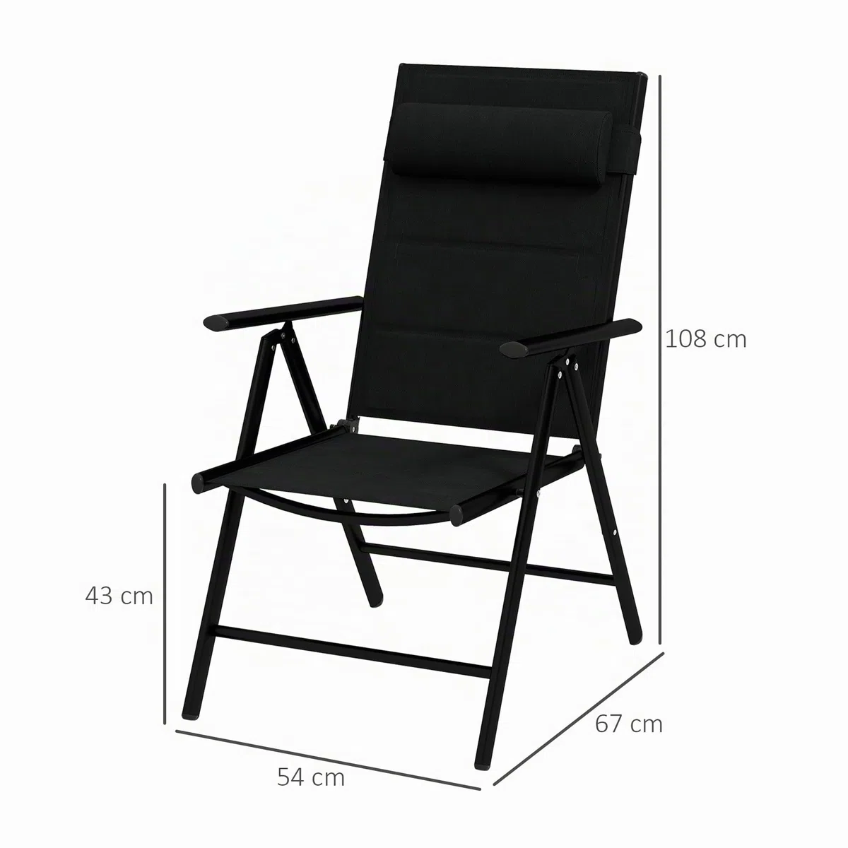 Outsunny Set 2 Sedie Pieghevoli Schienale Reclinabile 54x67x108 cm Nero | Poggiatesta Imbottito, Sedie da Giardino, Alluminio, Tessuto a Rete e Poliestere