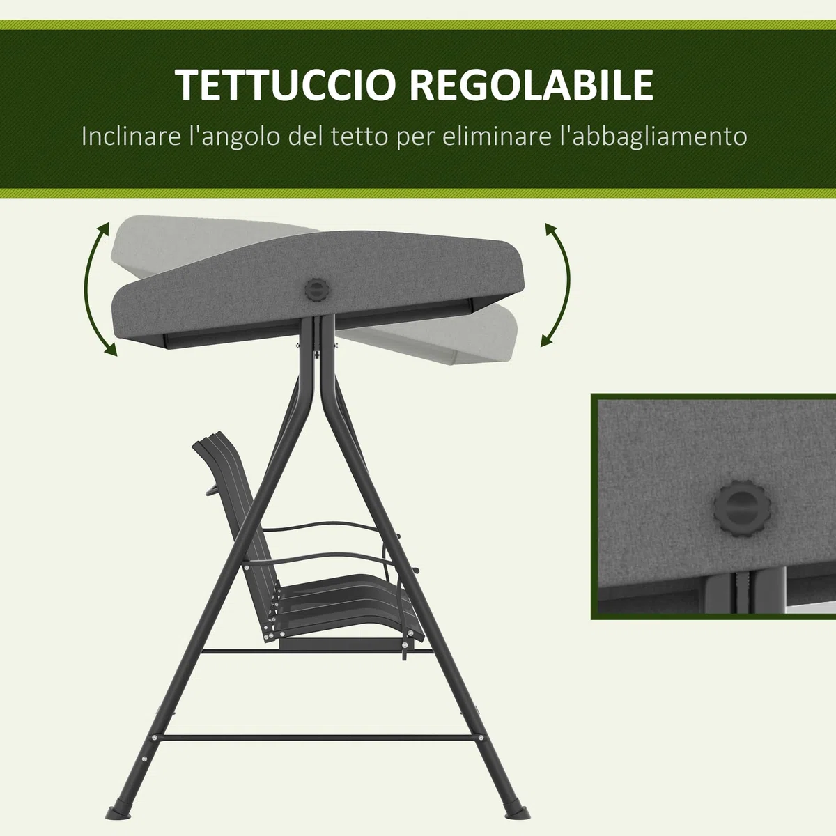 Outsunny Dondolo da Giardino 3 Posti con Tettuccio Parasole Regolabile, Dondolo da Esterno con Seduta Traspirante a Rete e Piedini Antiscivolo in Poliestere e Metallo, 200x133x176 cm, Grigio Scuro