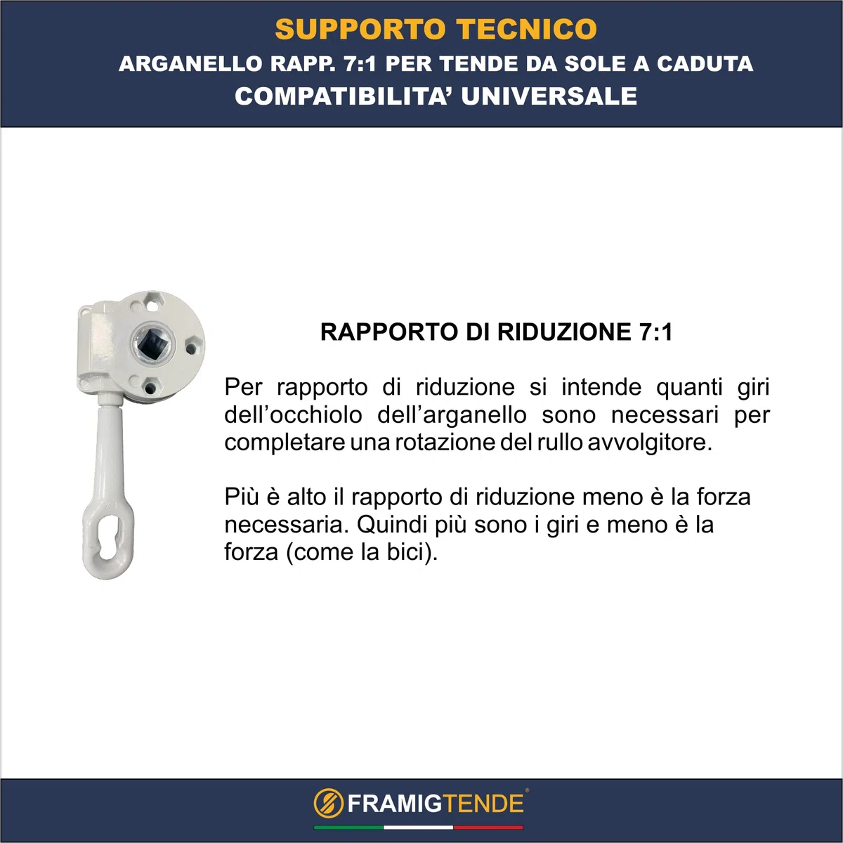 FRAMIG® Arganello per Tenda da Sole a Caduta. Rapporto di riduzione 7:1 - Colori Vari (2 - Avorio)