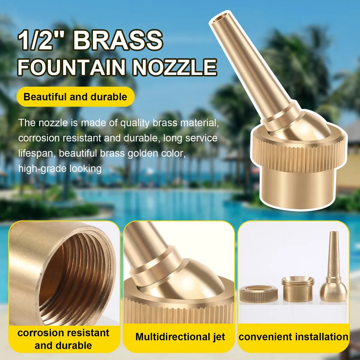 10 Pezzi 1/2 Pollici DN15 Getto Dritto Regolabile Ugelli di Spruzzo d'Acqua Ugelli per Piscina Decorazione del Paesaggio del Giardino Attrezzature