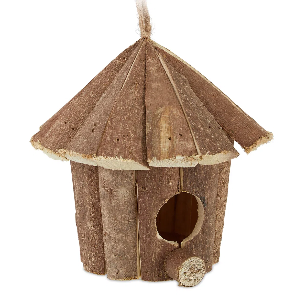 Relaxdays Casetta per Uccelli, Decorazione da Appendere, Legno Non Trattato,Balcone & Giardino, 16x16x16 cm, Naturale