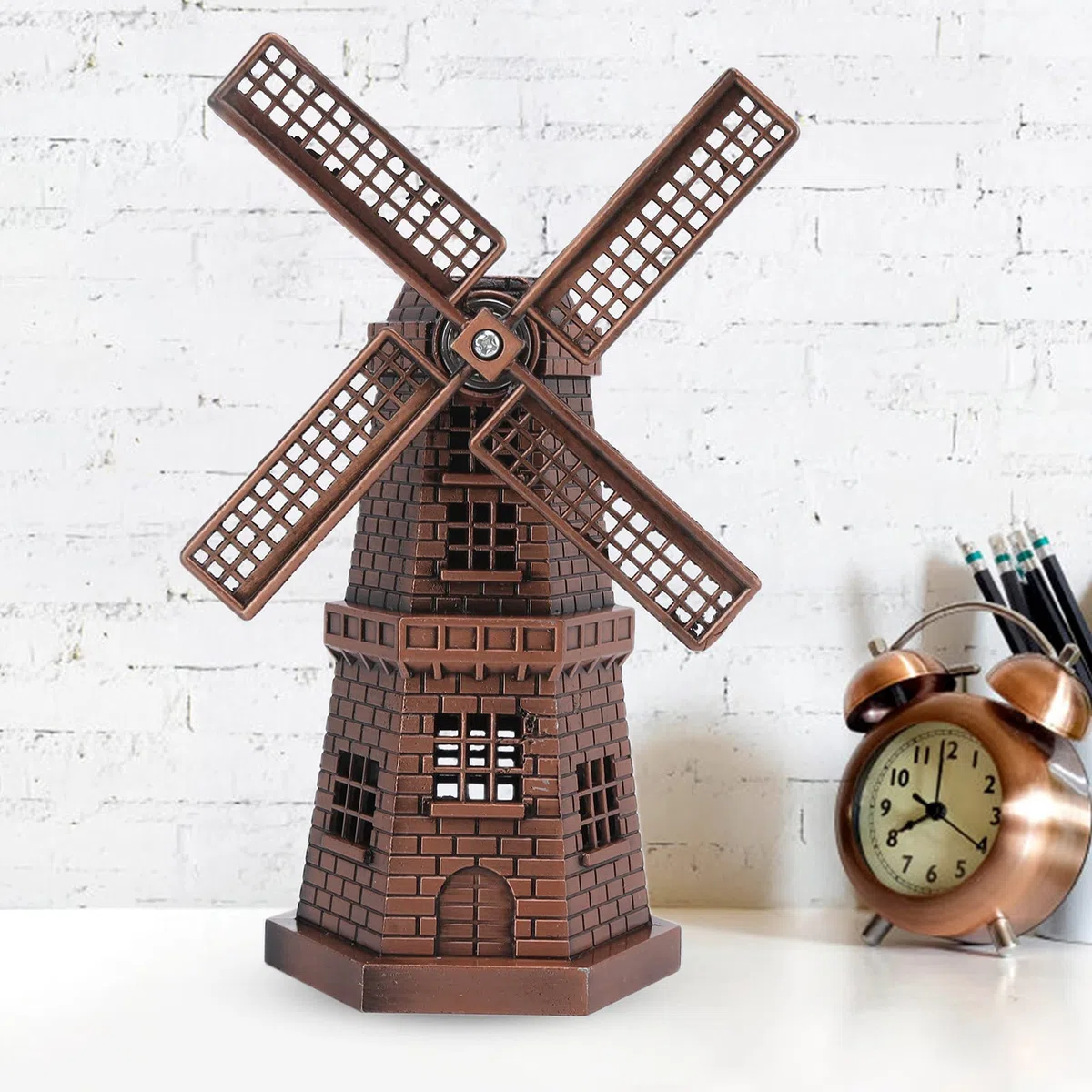 Statua del Mulino a Olandese, Modello di Mulino a Olandese in Legno, Mini Ornamenti Artigianali in Bronzo Rosso per Bambini, Adolescenti e Adulti