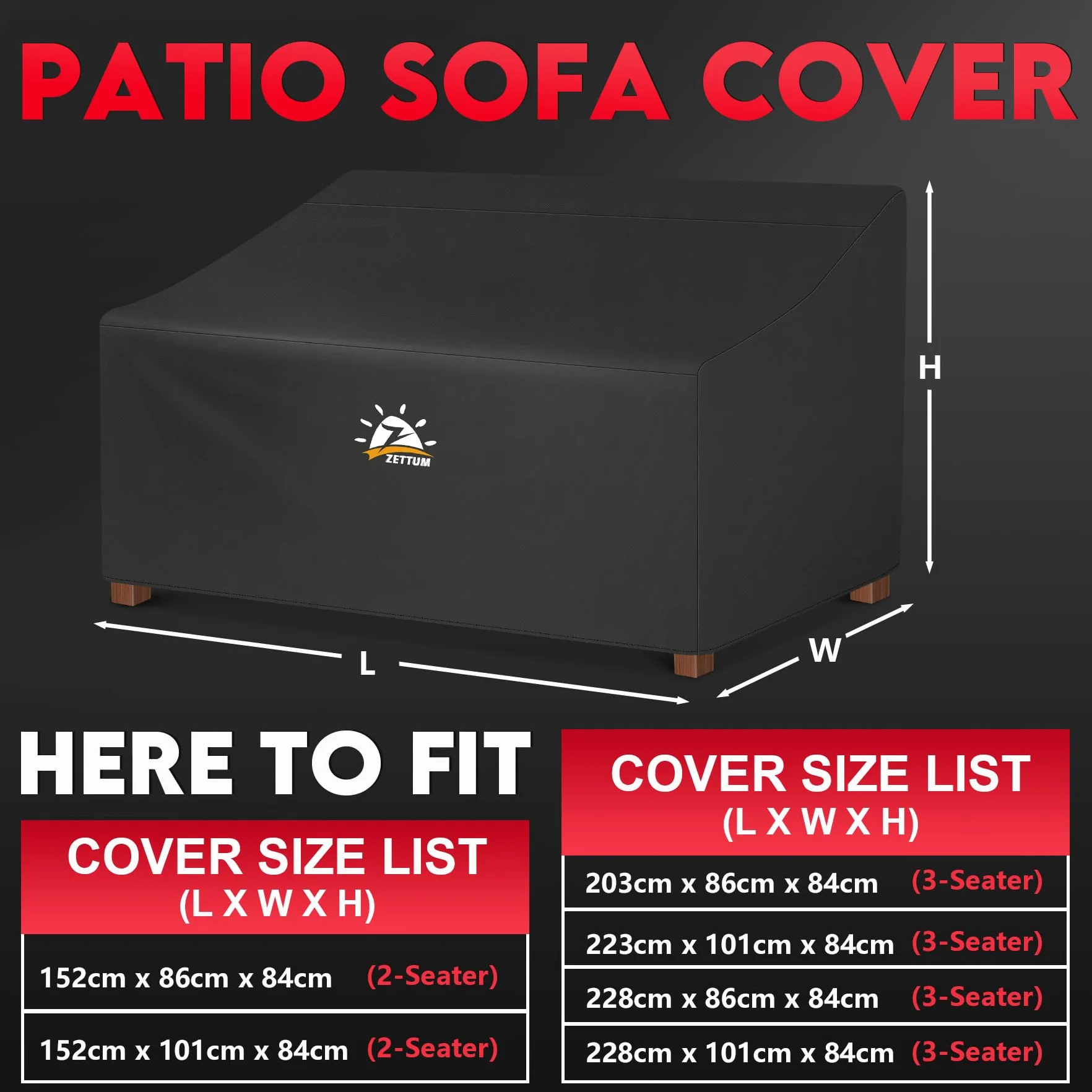 Zettum Copertura per Divano 203 x 86 x 84 cm, Copertura per mobili da Giardino 600D Oxford PU Copertura per divani, Impermeabile e Resistente per mobili Lounge, terrazze