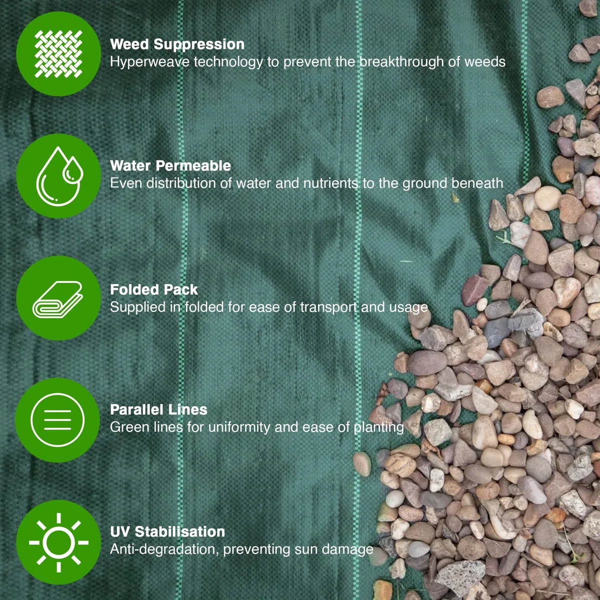 GardenersDream Telo Anti Erbacce ad Alta efficacia - Pellicola per pacciamatura e Controllo delle Erbe infestanti da Giardino, Verde, drenante e Resistente 125 g/m2 (2 m x 10 m)