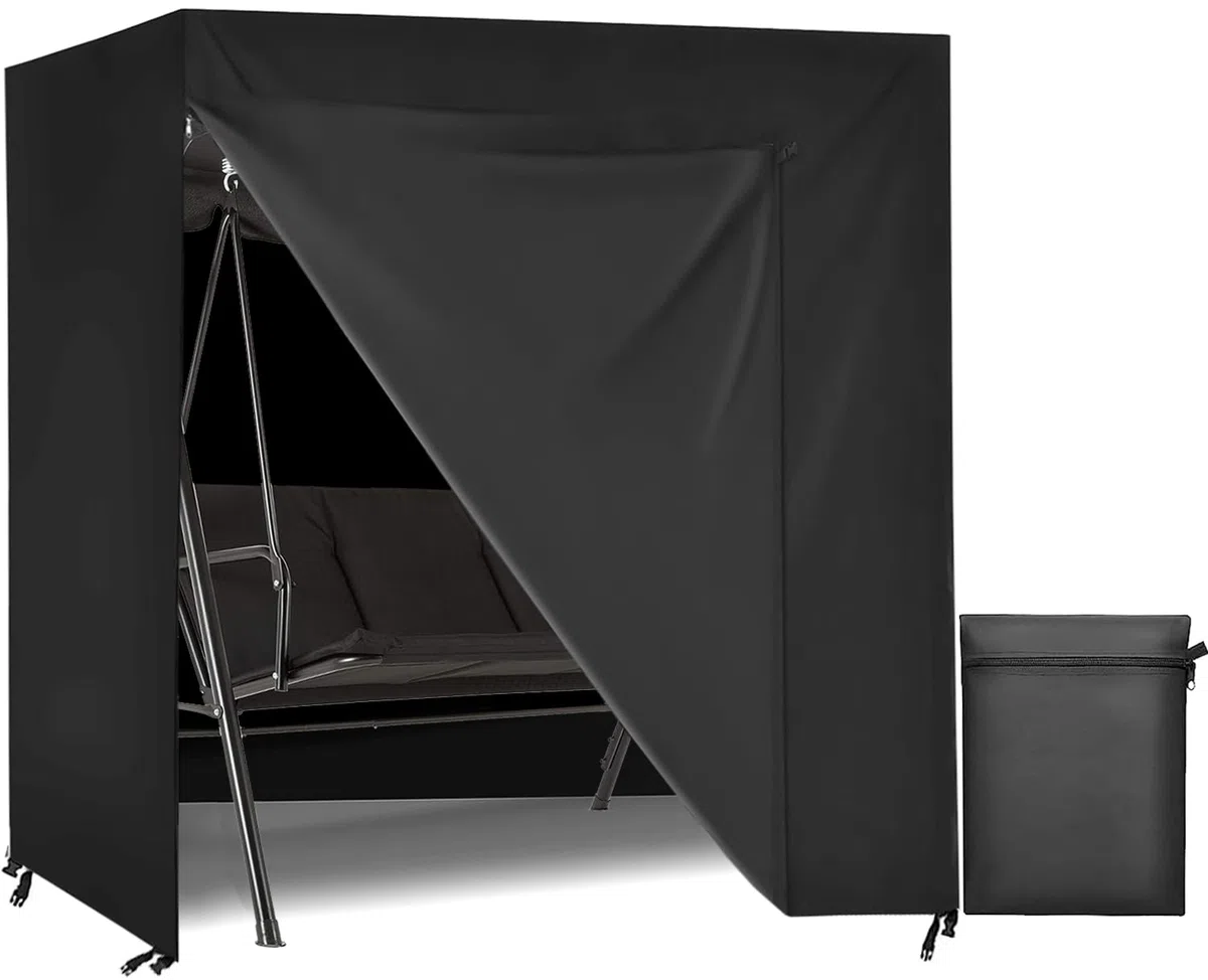 Copertura per Dondolo da Giardino Impermeabile, Copri Dondolo 3 Posti Esterno, Antivento, Crema solare, 600D Oxford per Tettuccio per Dondolo 3 Posti (Nero, 220x135x170cm)