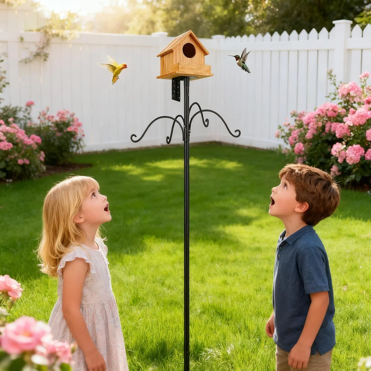 per casetta per uccelli, kit di supporto per casetta per uccelli, altezza regolabile, kit di montaggio per colibrì, staffe per nidificazione di scoiattoli esterni per piante da giardino e fiori