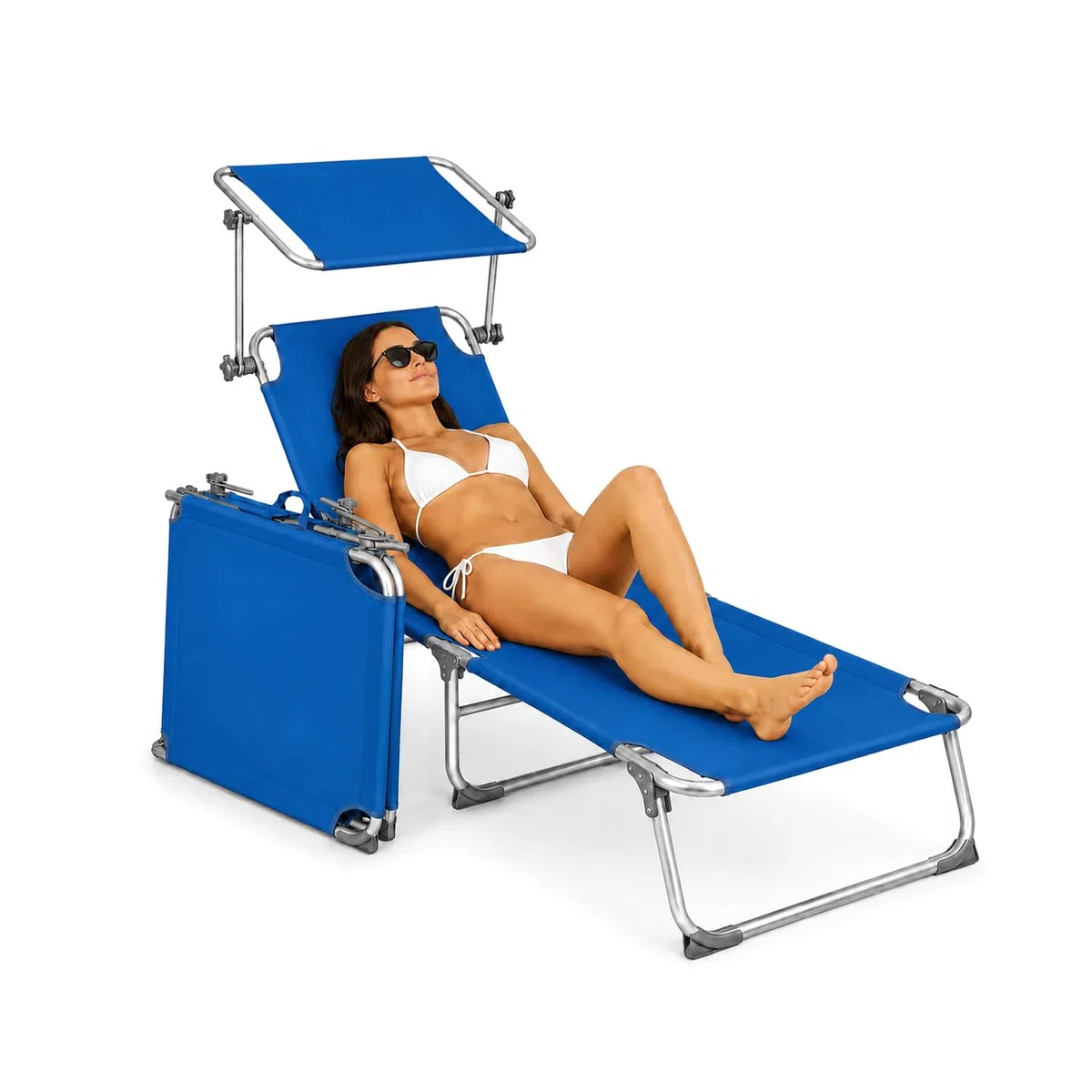 Avilia - Lettino Prendisole Pieghevole con Parasole 360° – Alluminio, Tessuto Oxford, 100 kg | Lettino Prendisole Reclinabile 0-60°, Traspirante, L54×P185×A24 cm – Chiuso L54×P17×A70 cm