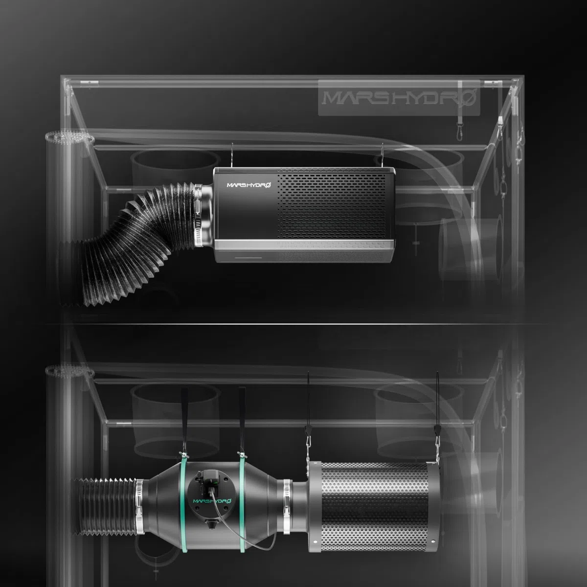 MARS HYDRO Ventilatore 2 in 1 con filtro ai carboni attivi da 150 mm, ventola Grow con motore EC, regolatore di velocità, sistema di ventilazione, set per coltivazione, idroponica, serra e giardino