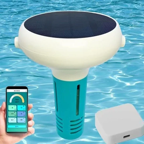 Smart - Tester per l'acqua della piscina, monitor solare 7 in 1 con Bluetooth/WiFi, pH in tempo reale, ORP, TDS, sale, temperatura, CL per piscine e vasche idromassaggio