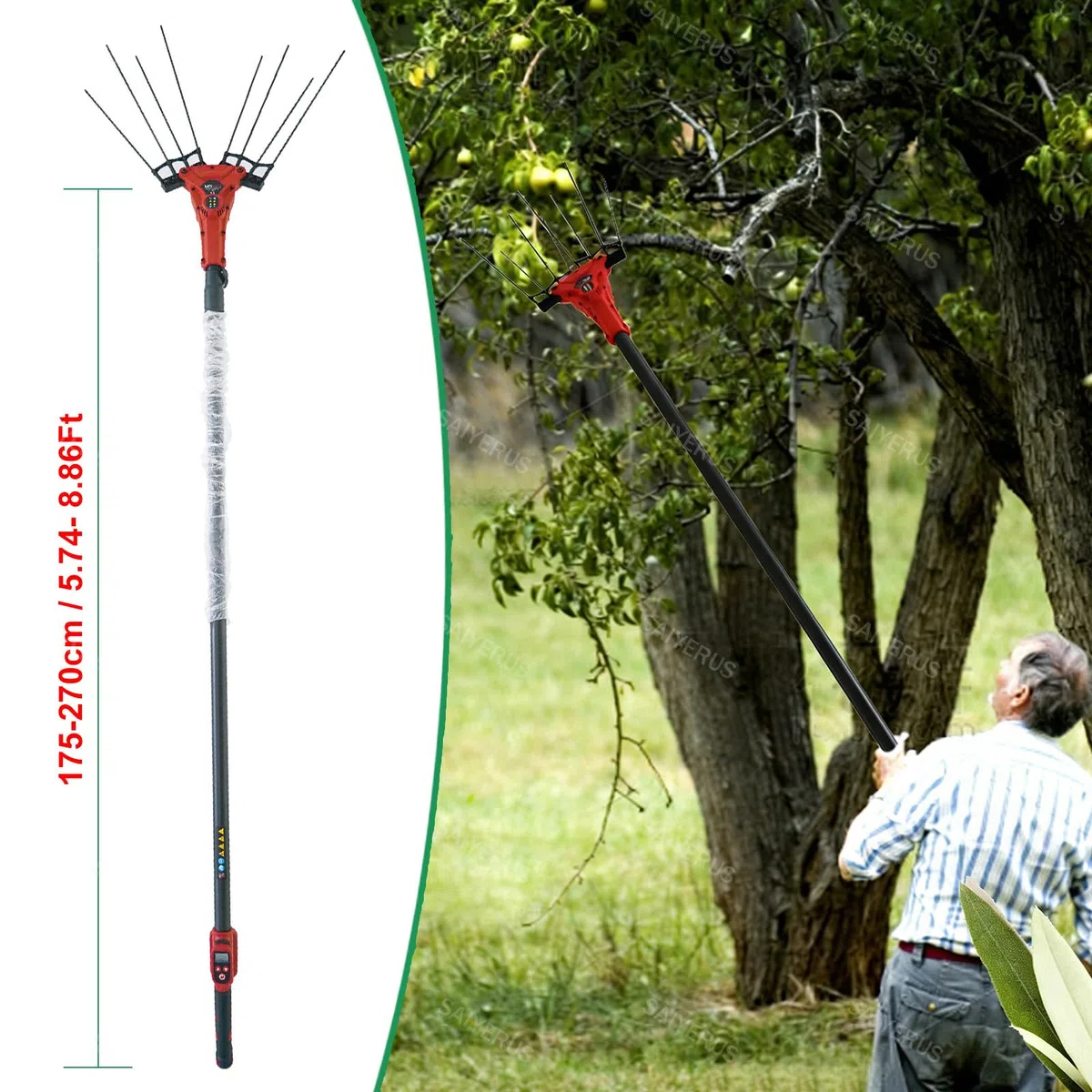 Scuotitore per Olive da 600w, Raccoglitrice di Frutta, Macchina Elettrica Portatile per La Raccolta di Olive, caffè, Mandorle, Bacche di Goji e Noci, Dotata di Asta Telescopica da 175-270cm