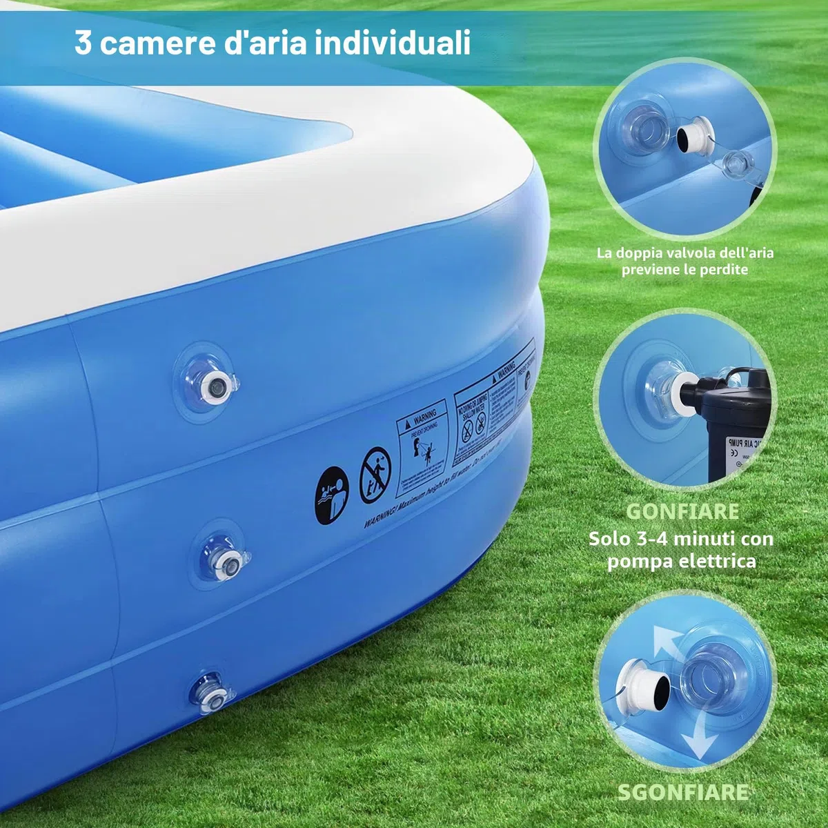 Duerer Piscina Gonfiabile Bambini con Adulti Rettangolare 305cm x 182cm x 56cm, Piscine fuori terra, Piscina per Famiglie per Cortile, Festa Estiva in Acqua, all'aperto Giardino swimming pool