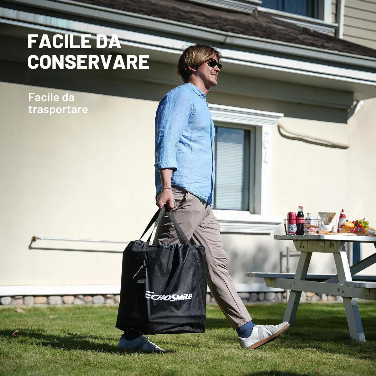 EchoSmile Braciere Senza Fumo da 46 cm con Tripla Combustione e Valvola Regolabile, Cassetto Cenere Rimovibile, Acciaio Inox, Focolare Portatile per Esterni, Giardino, Patio, Campeggio