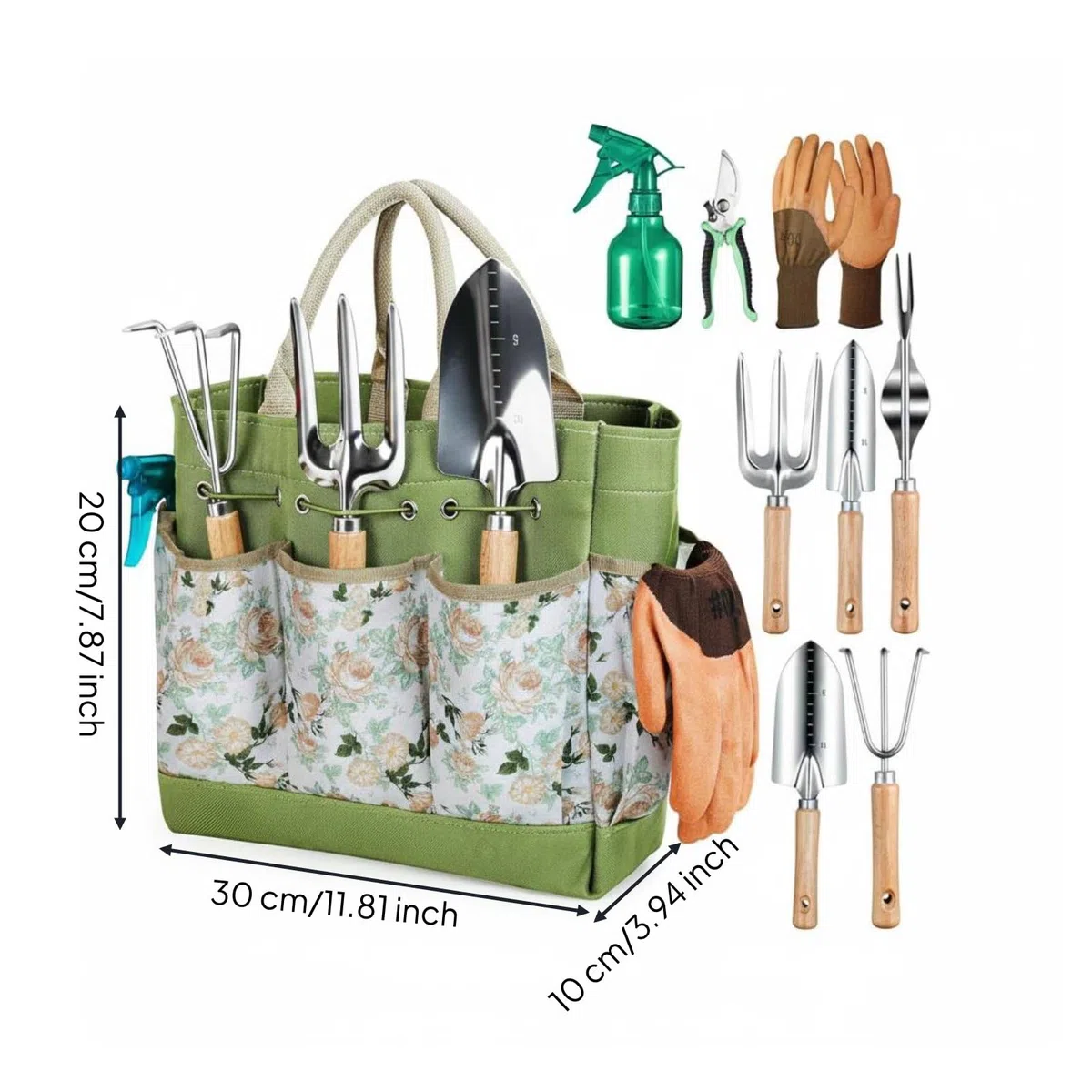 Set Attrezzi Giardinaggio Manuale Kit Attrezzi Giardino Strumenti Coltivazione Trapiantatore Zappetta Estirpatore in Acciaio Durevole con Manici in, Stainless Steel 9PCS