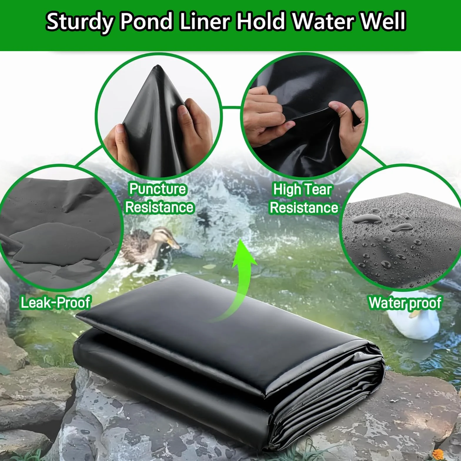 Telo in Gomma EPDM per laghetto, 15 x 15 m, Ideale per laghetti Esterni, cascate, acquaponica e bacini di ritenzione. Resistente e Sicuro per i Pesci.