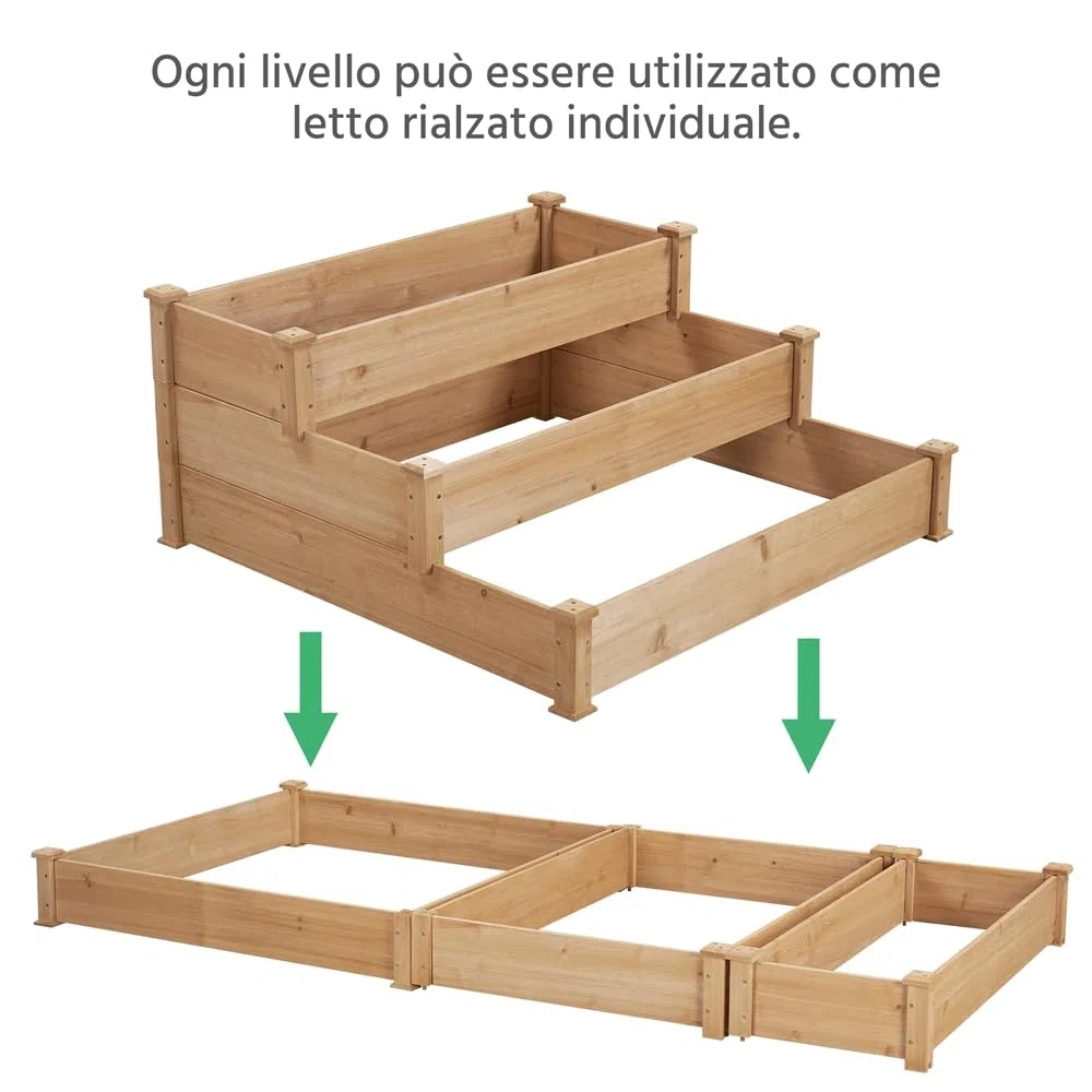 Yaheetech Letto Orto Rialzato da Giardino Etserno Interno Grande a 3 Livelli Aiuola Rialzata Vasca per Piante in Legno 120 x 120 x 56 cm Marrone Chiaro