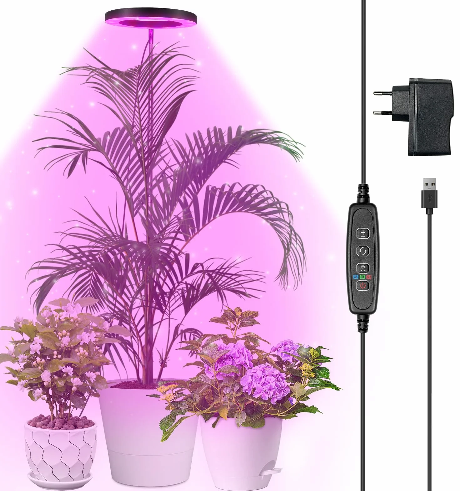 Qoolife Lampada a LED a spettro completo per piante da interno, 155 cm, altezza regolabile con 72 LED, 3 livelli di luminosità dimmerabili, timer 3/9/12 ore per piante da interni