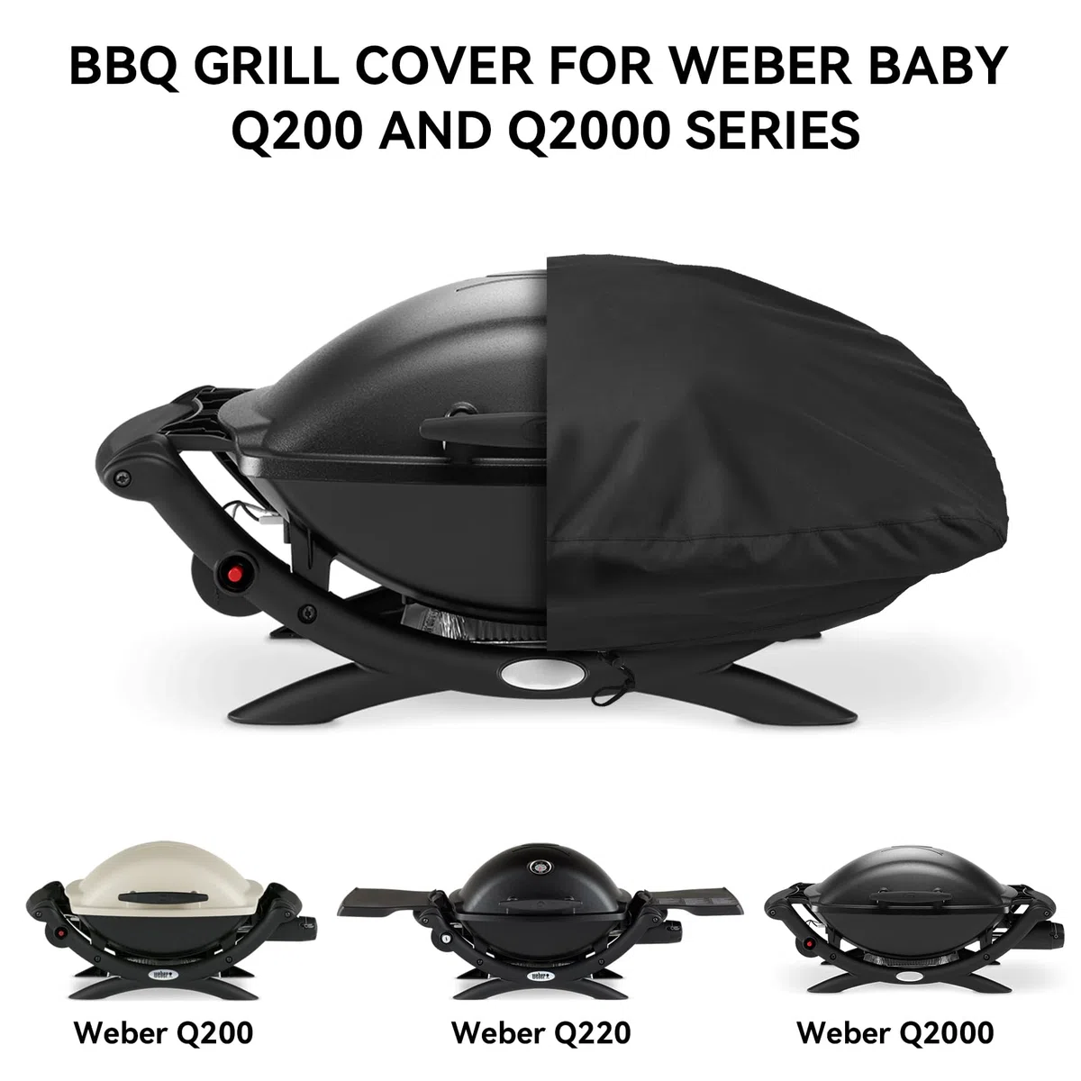 onlyfire BBQ griglia a Gas di Copertura per Barbecue per Weber Baby Q, Q200 Q220 e Q2000 Gas Griglie, Nero