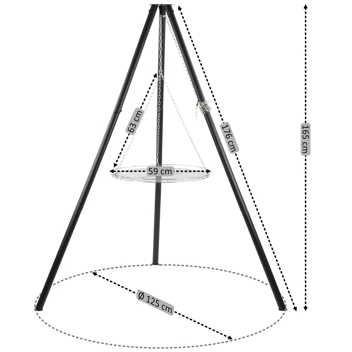 BBQ-Toro - Supporto per barbecue a tre gambe con griglia | Barbecue a catena da 165 cm per fuoco, tre gambe per barbecue oscillante | Supporto in ferro a tre gambe, supporto per barbecue | Barbecue a