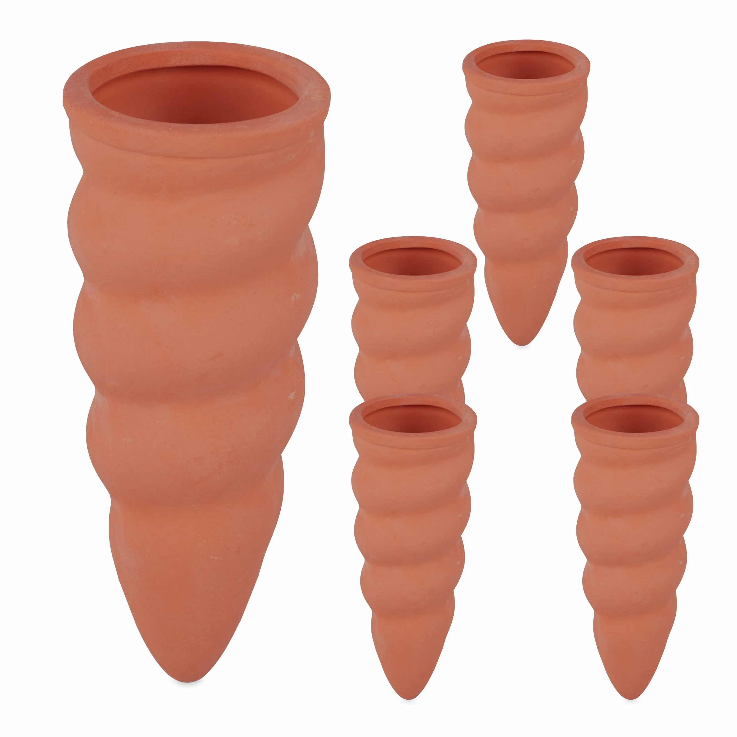 Relaxdays Set Irrigazione a Goccia, Kit da 6 Coni per Piante, Innaffiatori per Bottiglie da 1,5 L in Pet, Terracotta