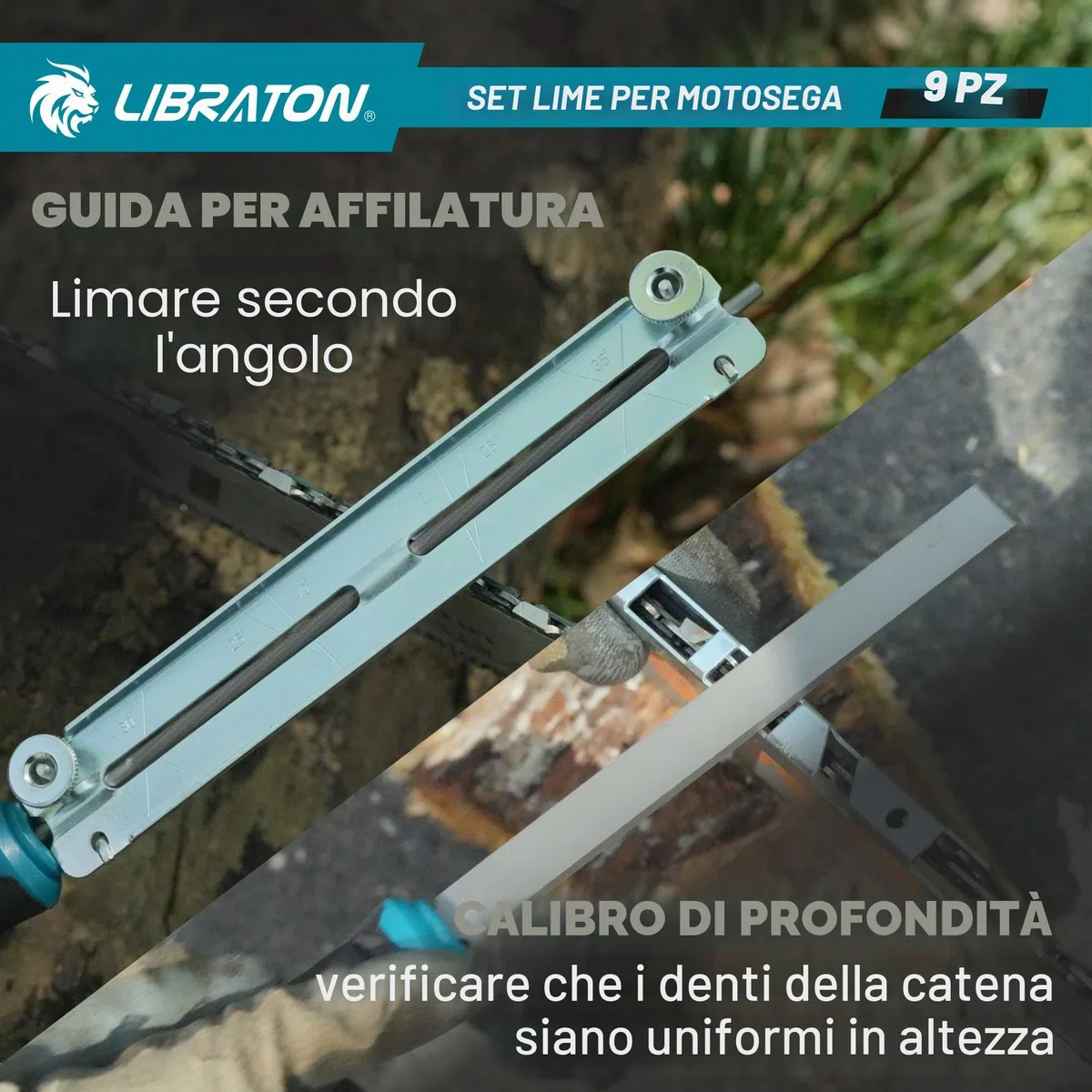 Set di lima per motosega LIBRATON, lima da 4 mm, 4,8 mm, 5,6 mm per affilatura motosega, affilatore per motosega, lima per catena di motosega rotonda, lima piatta da 15 cm, calibrato di profondità