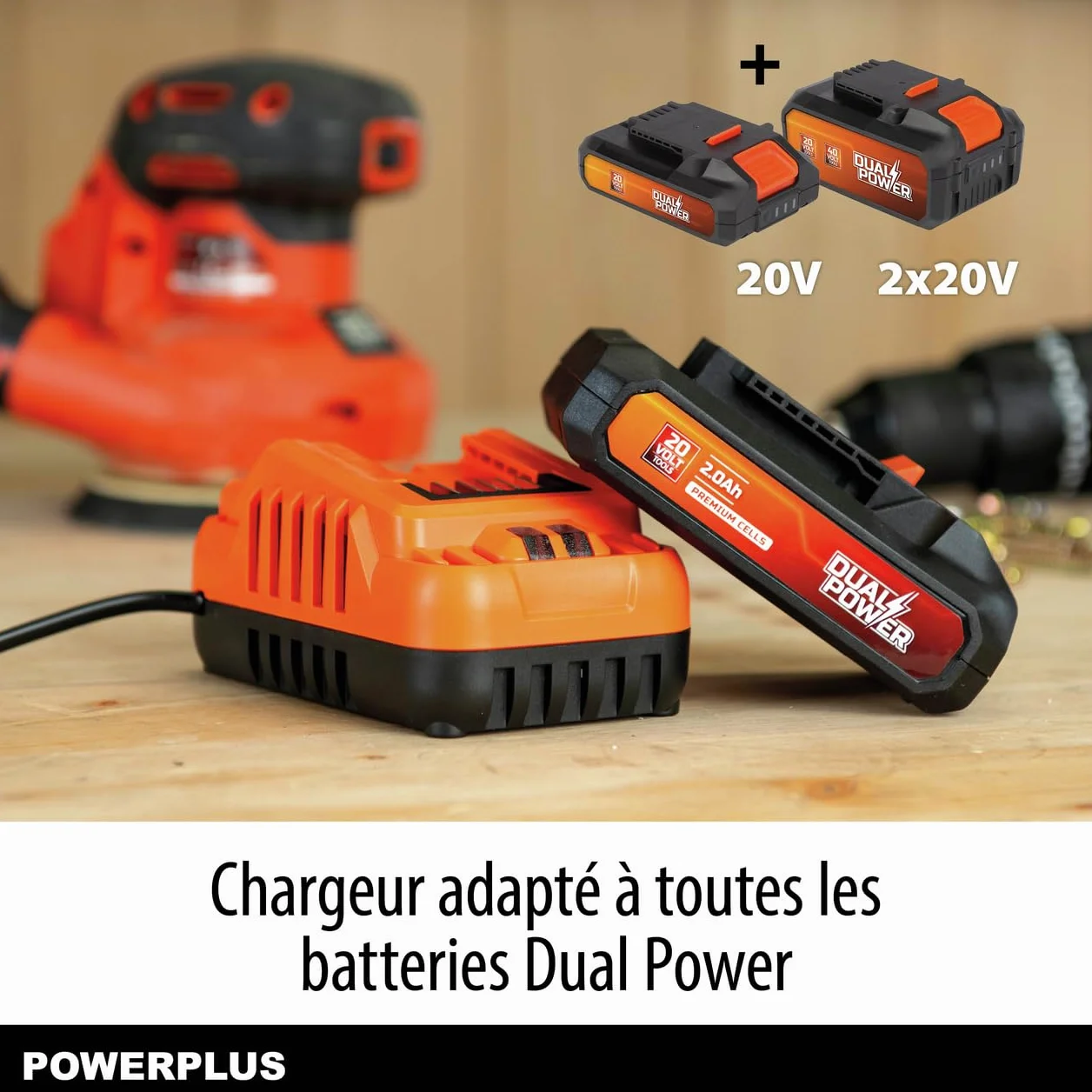 POWER plus Set di batterie e caricabatterie Dual Power POWDP90620-20 V, batteria da 2,0 Ah, per utensili da 20 V, caricatore da 2 A, per batterie da 20 V e 2 x 20 V, per avvitatore a batteria,