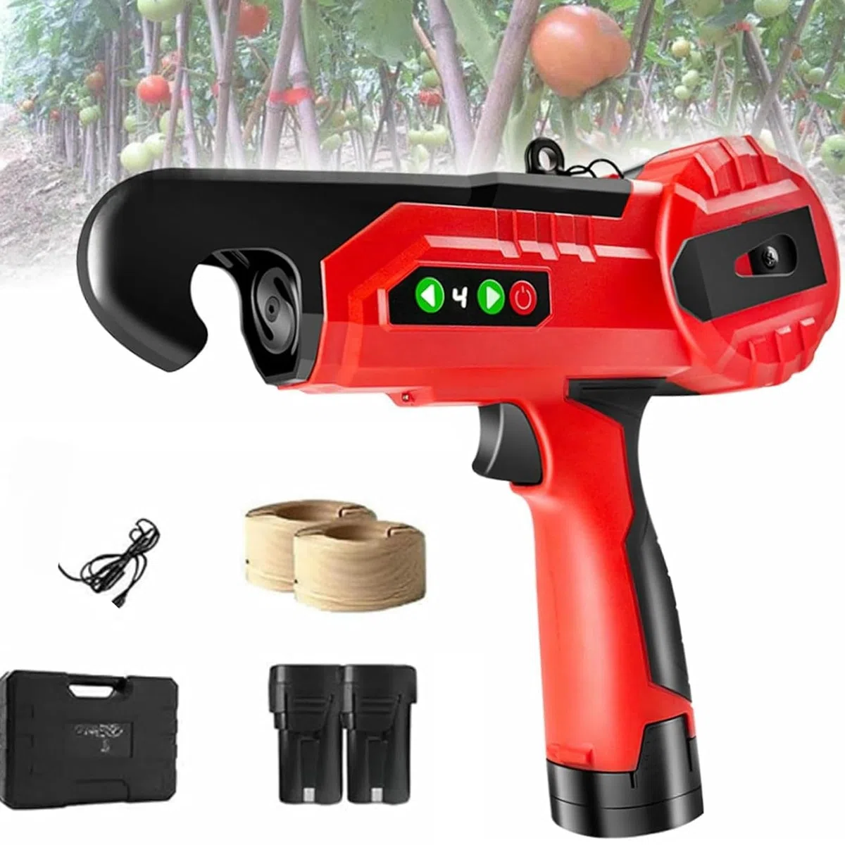 Strumento Elettrico per Nastro da Vigneto, Macchina Elettrica per Legare Piante, Regolazione a 4 Marce, con Bobina in PVC, per Pomodori E Cetrioli